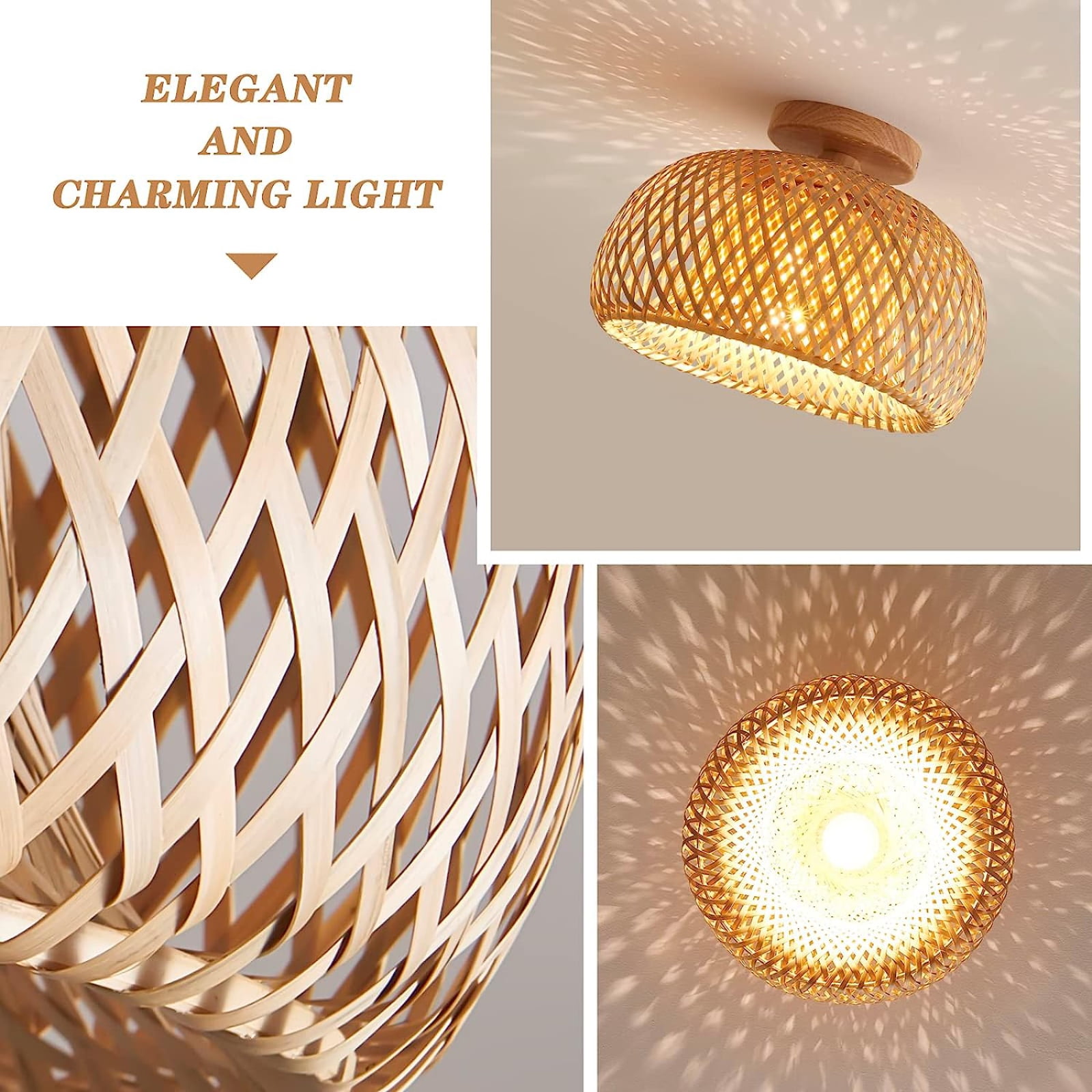 IC INSTANT COACH Rattan Semi Flush Mount Ceiling Light, Handmade Boho Bamboo Chandelier for Farmhouse Bedroom and Hallway (Natural, 10 in) jimth