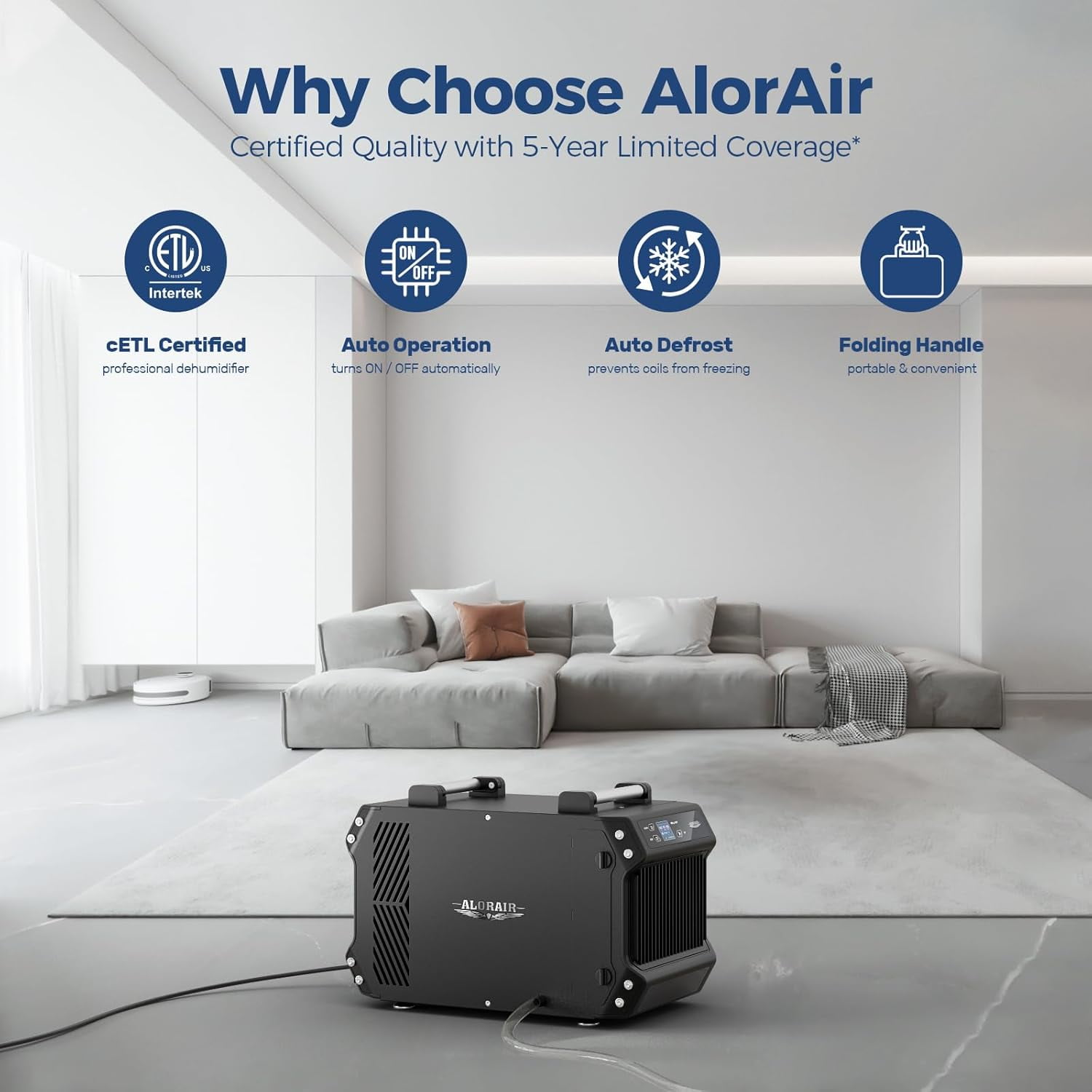 AlorAir Commercial Dehumidifier for Basements and Crawl Spaces (Black, 145 Pint, 1,800 Sq. Ft.) 4q6h8