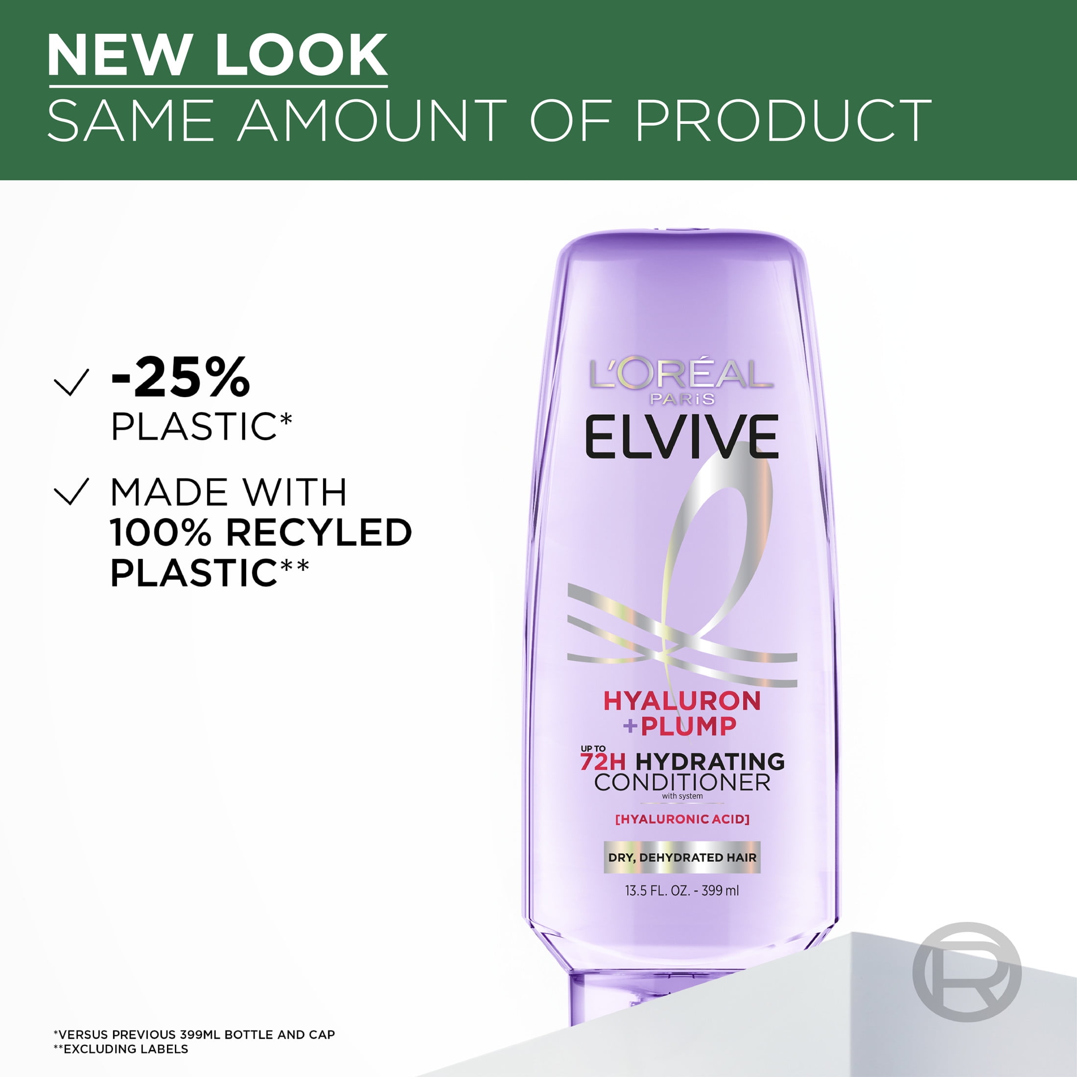 L'Oreal Paris Elvive Hyaluron Plump Hydrating Hair Conditioner, Moisturizing Formula for Dry Hair (13.5 fl oz) ovrgm