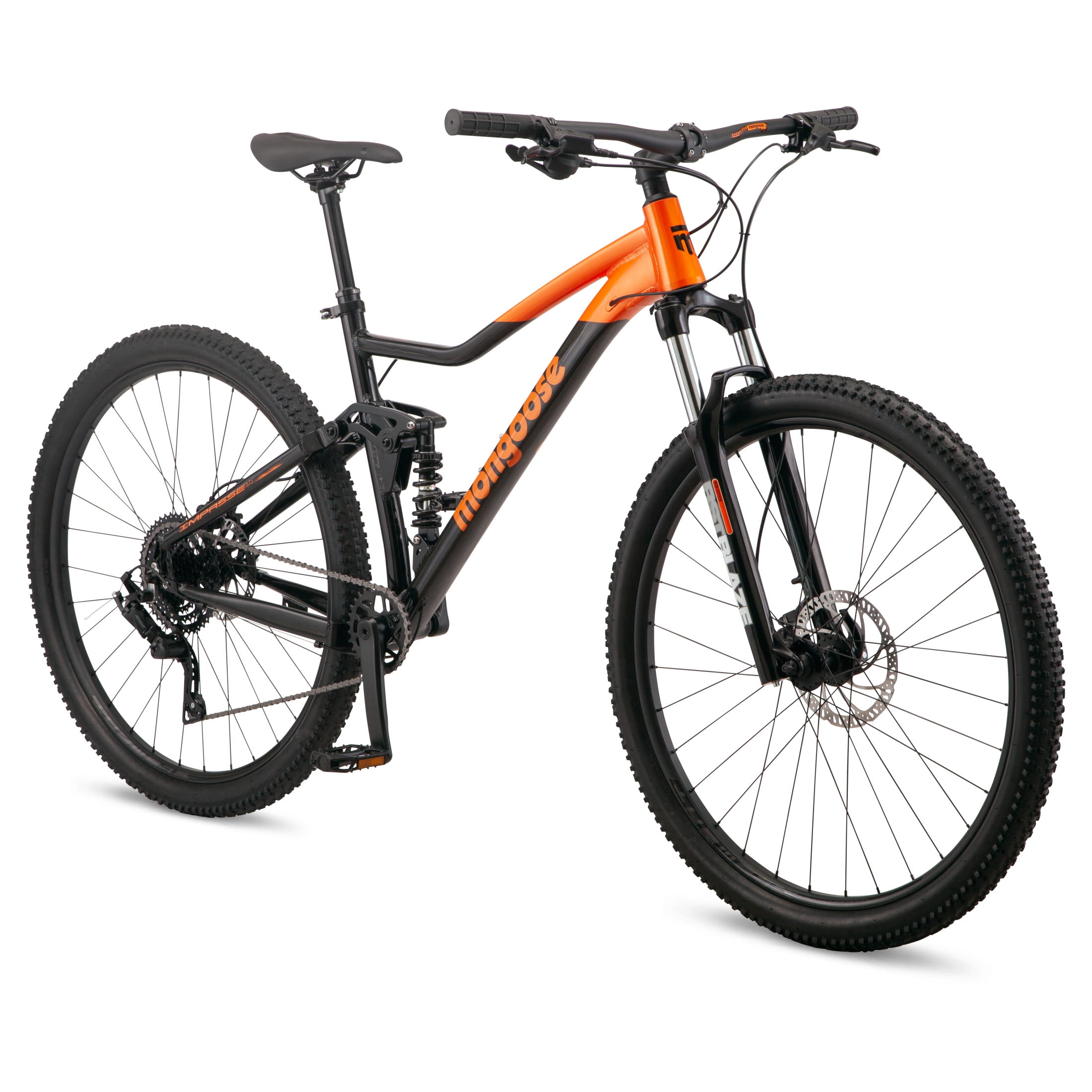 Mongoose Impasse 3.0 Dual Suspension Mountain Bike (Black/Orange, 29 in) 7zq5l