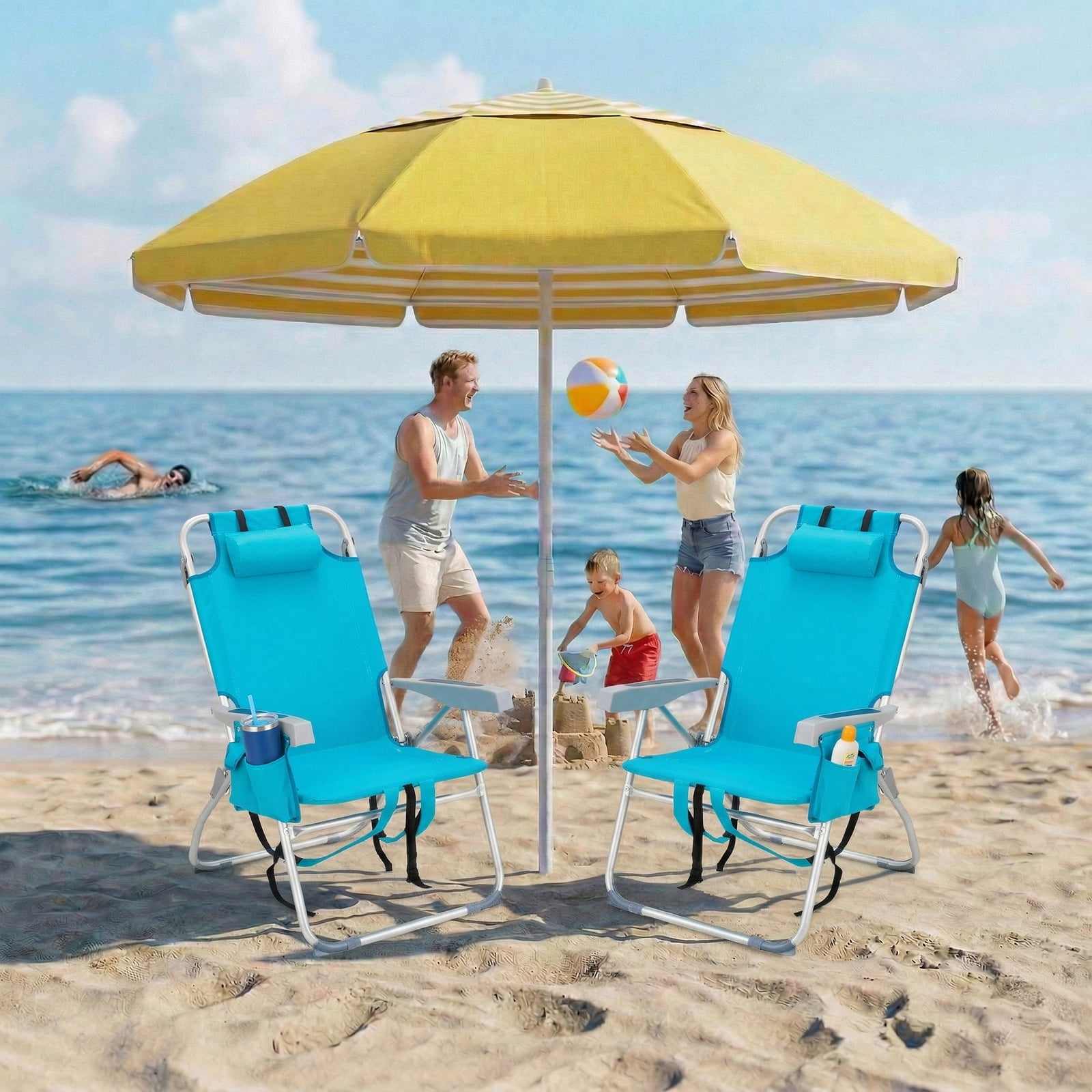 Ktaxon 5-Position Folding Beach Chair with Cooler Pouch and Storage Backpack (Mint Green, Tall) o0u0i