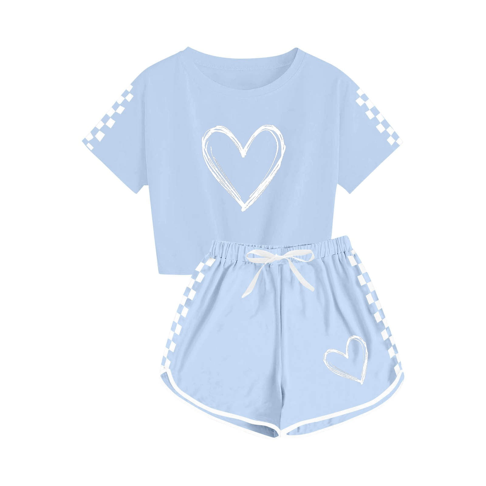 Piuwrlz Girls Summer Outfit Set Round Neck T-Shirt and Shorts Casual Playwear (Sky Blue, 7 Years) a2c32
