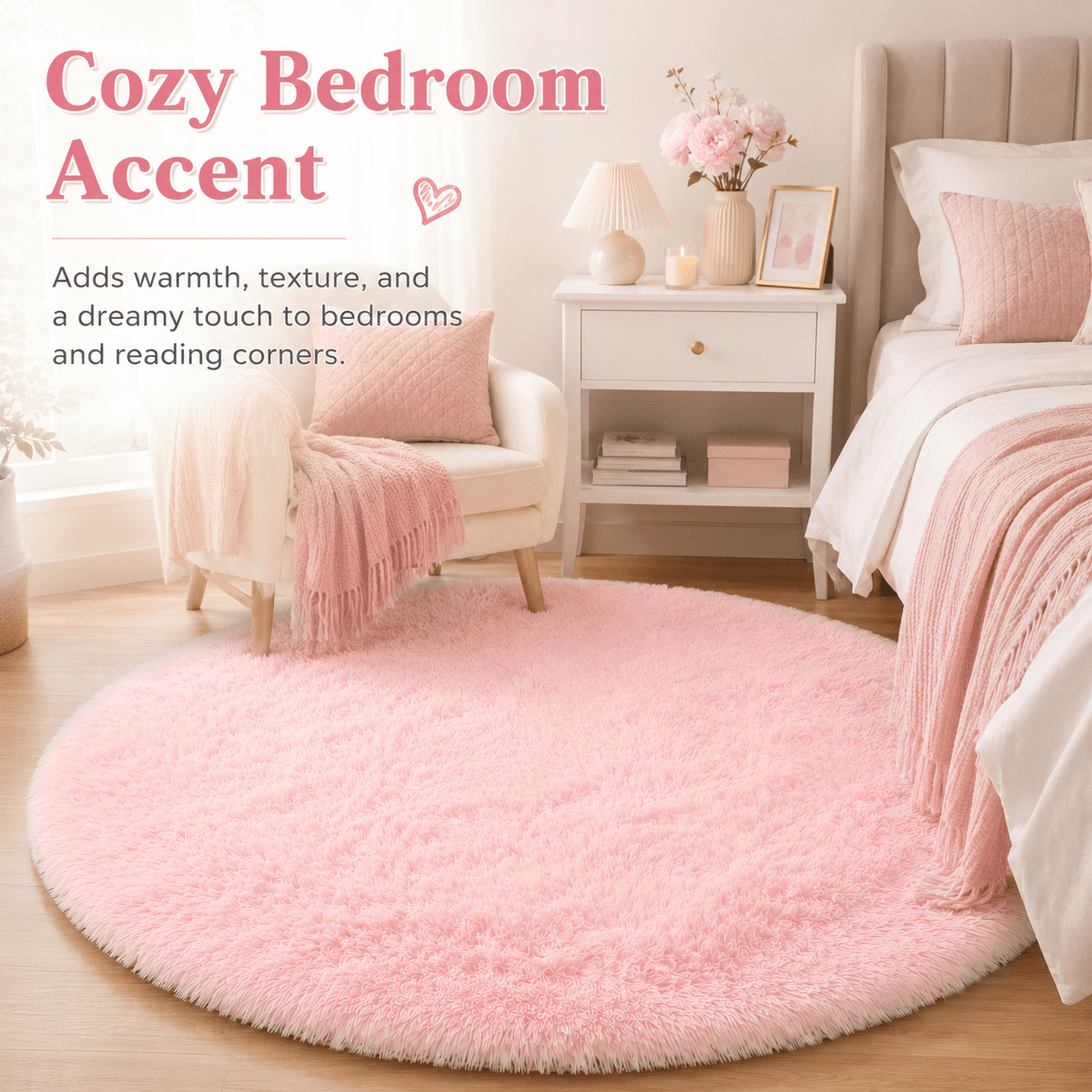 SANMADROLA Super Soft Fluffy Area Rug, Shaggy Plush Carpet for Bedroom and Nursery (Pink, 4x4 ft) dxo00