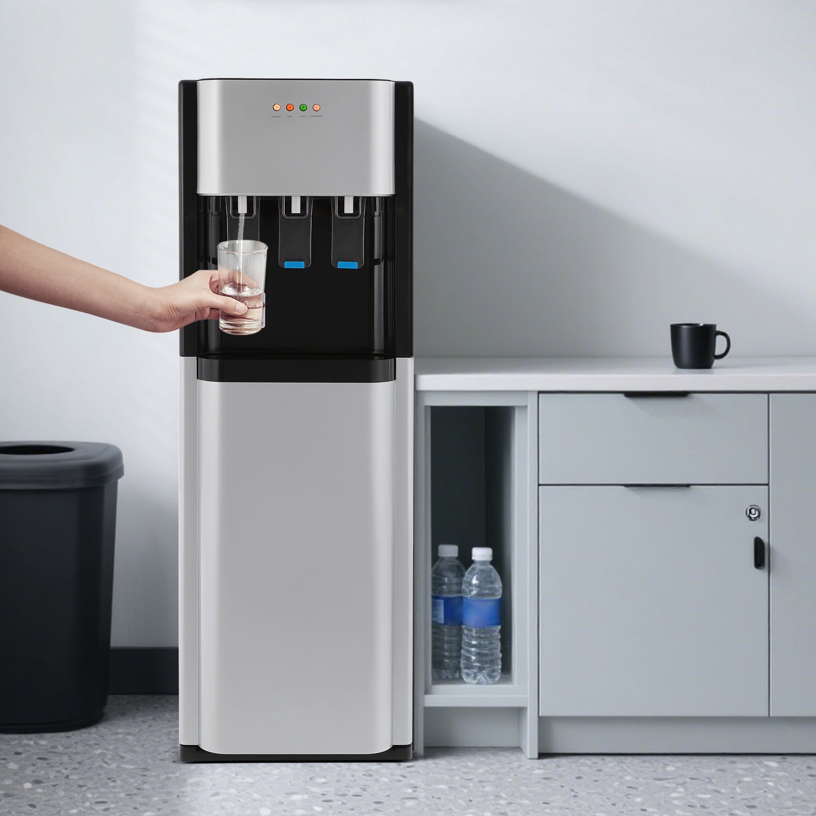 Generic Bottom-Loading Water Dispenser with Hot, Room & Cold Temperature Settings (Silver, Floor Standing) zxhnc