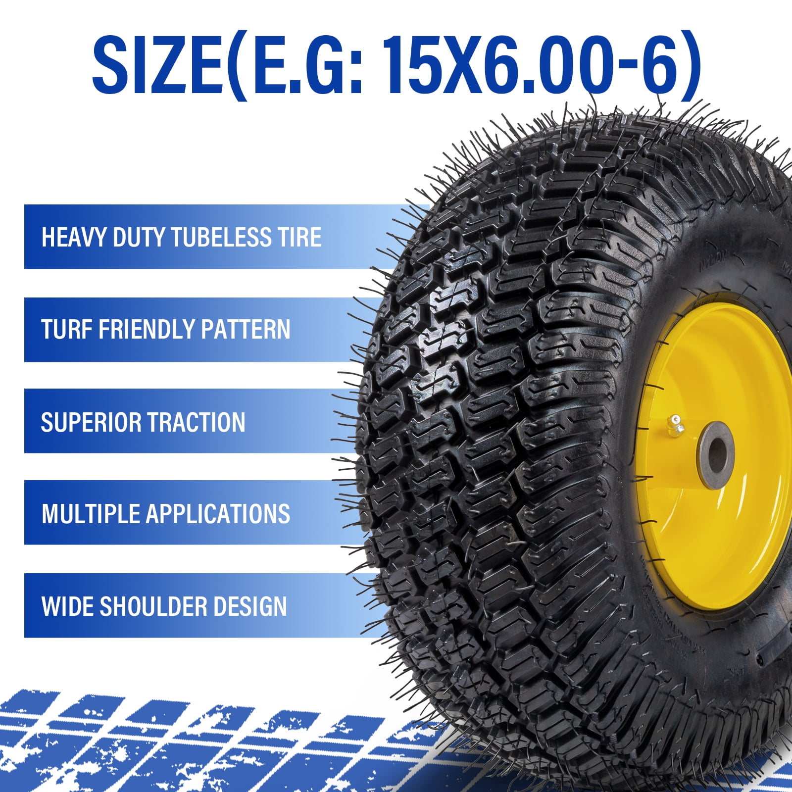 Ktaxon 15x6.00-6 Riding Lawn Mower Front Tire and Wheel Assembly (Black, 2 Pack) gmxmf
