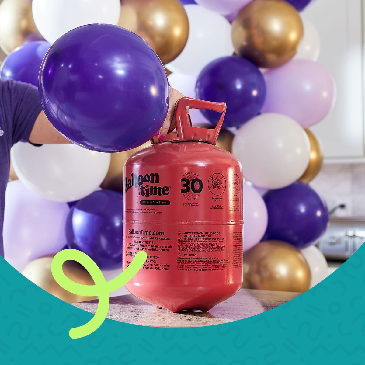 Balloon Time Helium Tank Kit for Party Decorations with Ribbons and Balloons (Medium, 8.9 cu ft) 6ayji