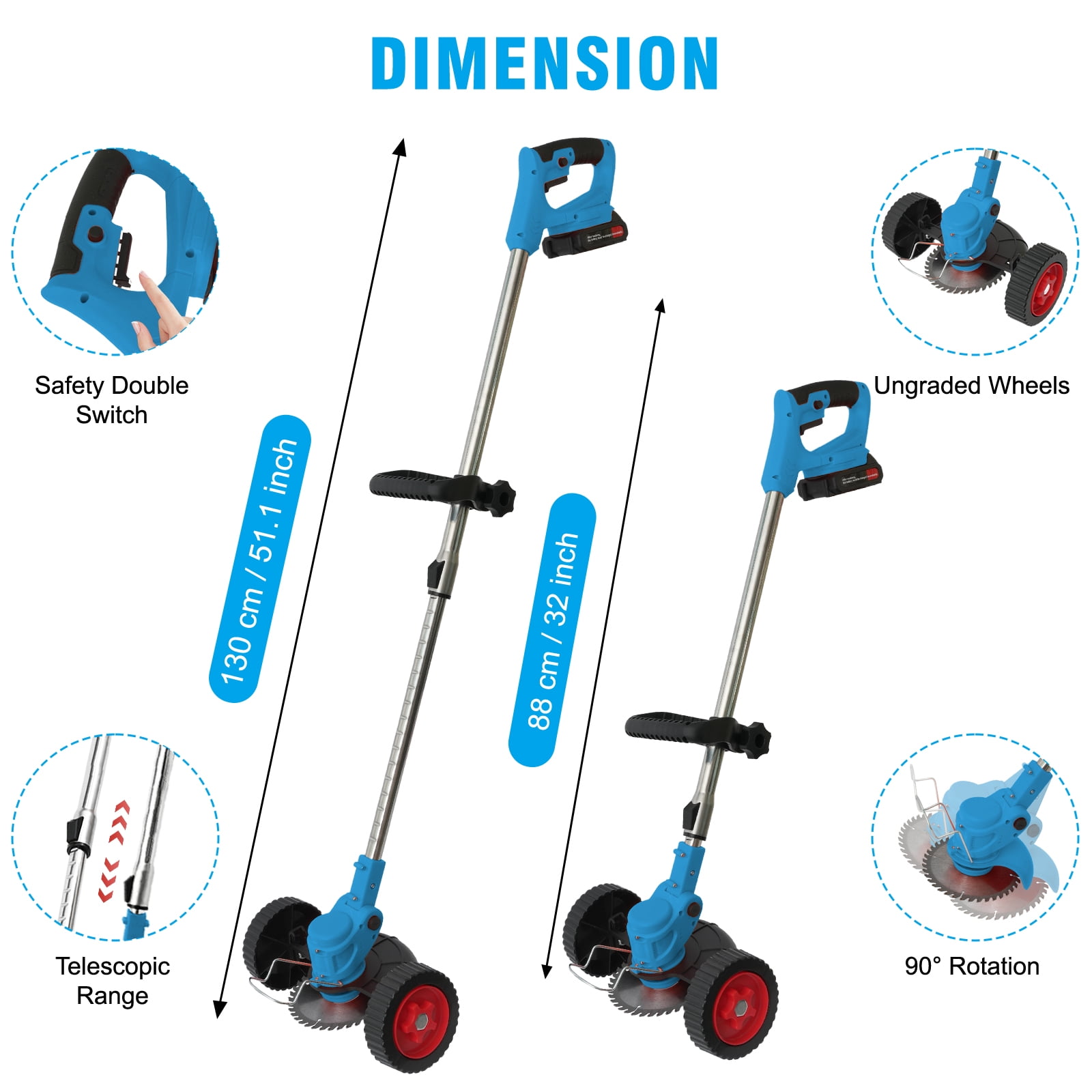 TopZoo Electric String Trimmer with Dual 24V Battery System and Adjustable Shaft (Blue, 35-47 in) 7gh10