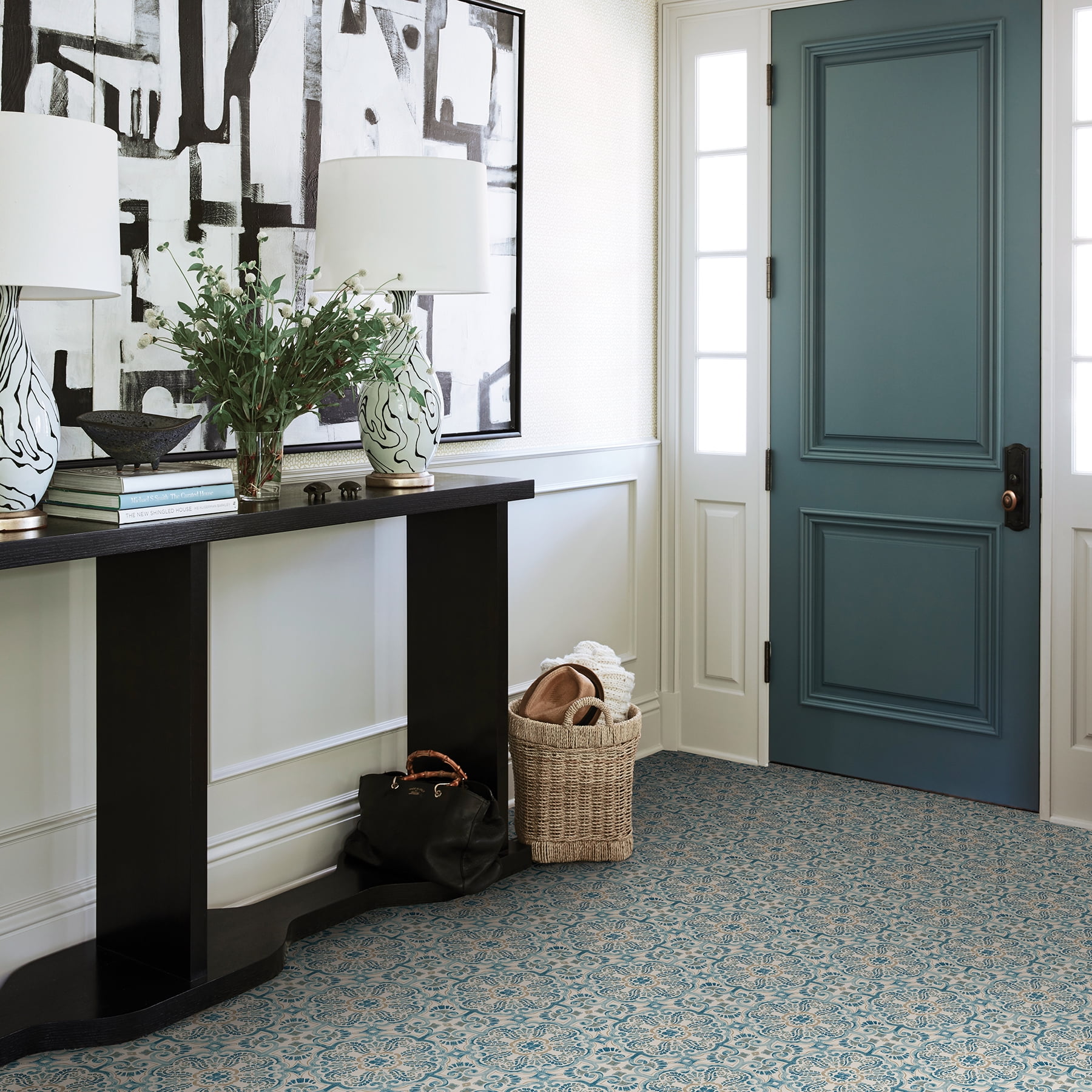 FloorPops! Fontaine Peel and Stick Vinyl Floor Tiles (Blue, 12 in. x 12 in., 10-Pack) 200z1