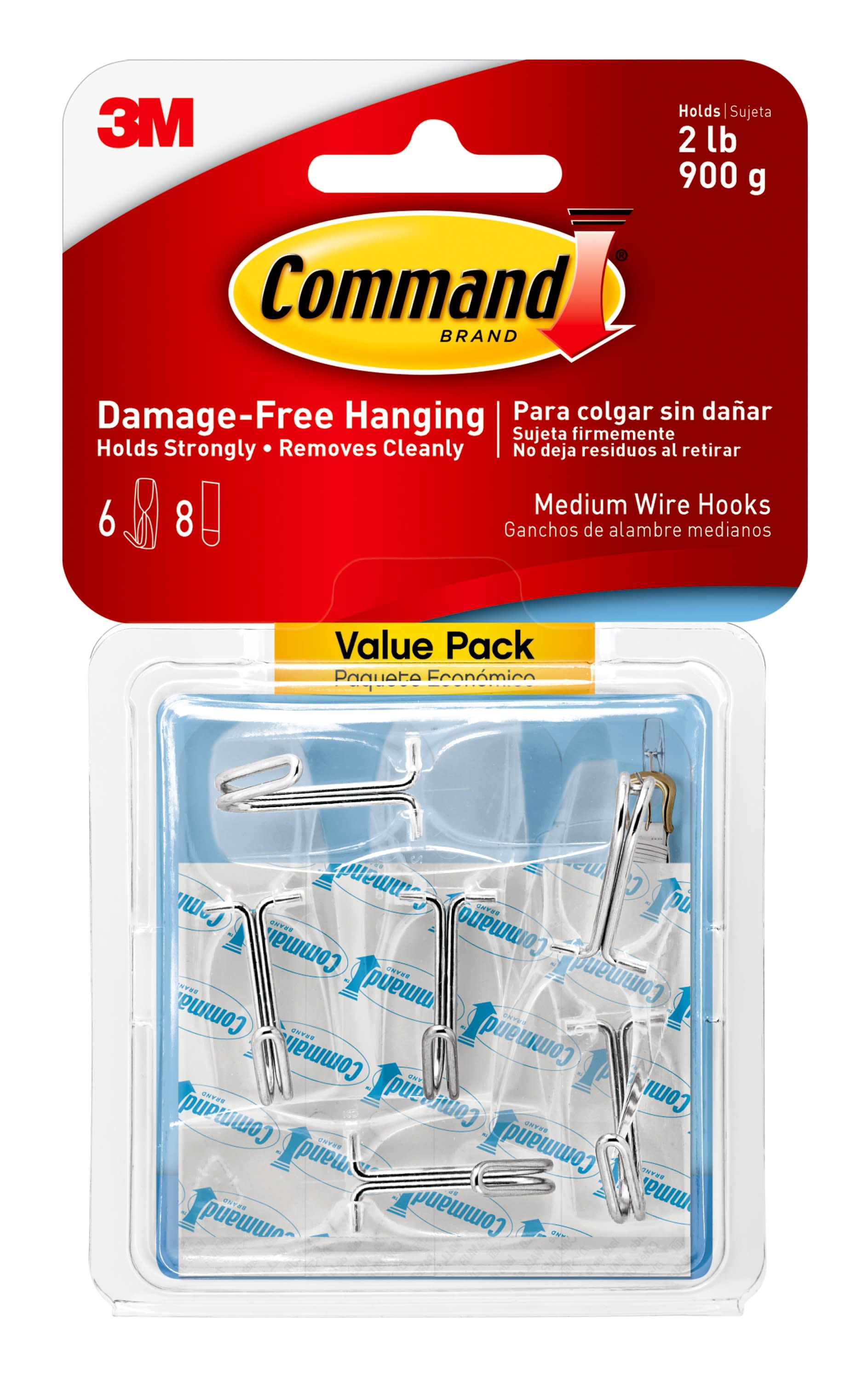 Command Wire Toggle Medium Hooks, Damage-Free Adhesive Wall Hangers (Clear, 6 Pack) 3a50y