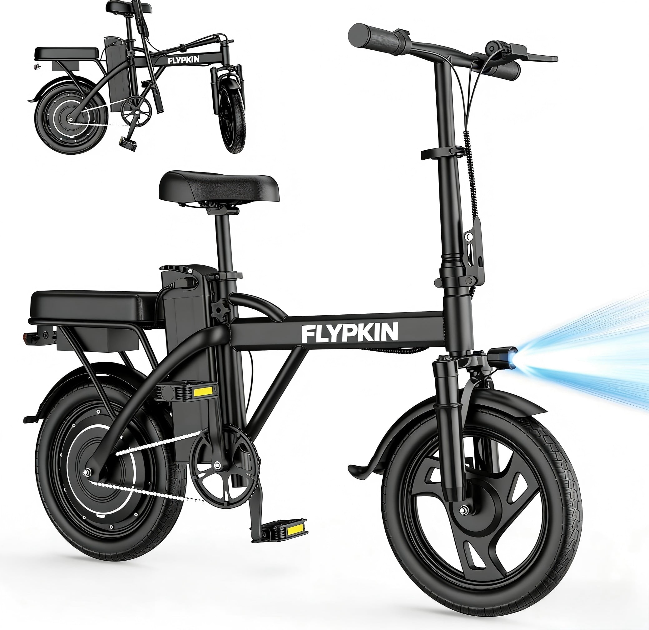 FLYPKIN Electric Bike for Adults, 500W Motor Folding E-Bike, 20 MPH Max Speed, Portable Commuter Bicycle (Black, 14 in) vn07h