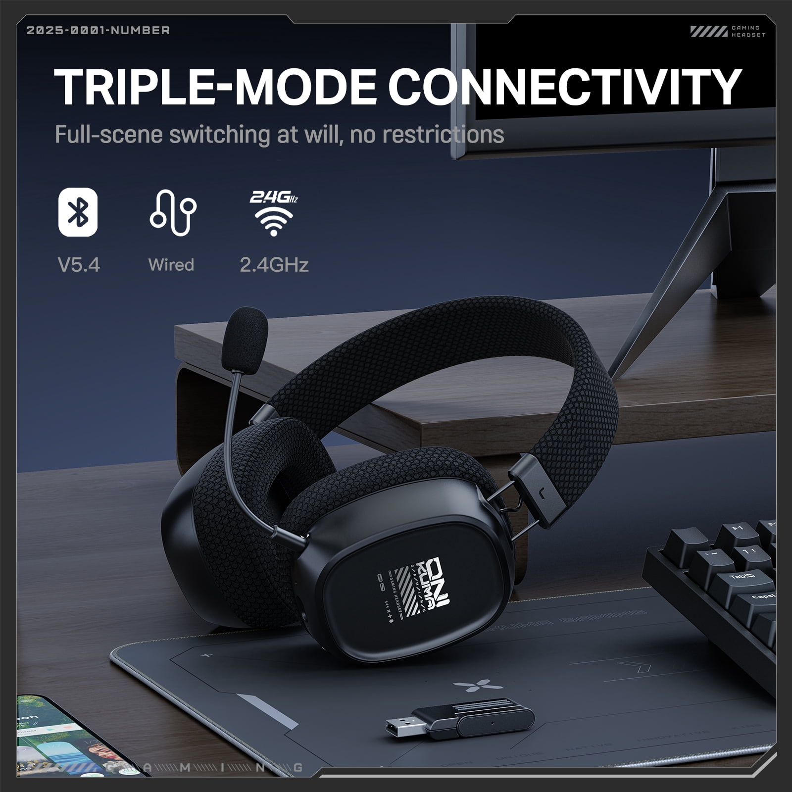UVQYC Wireless Gaming Headset, 2.4G Bluetooth Surround Sound Headphones with Detachable Noise Canceling Mic (Black, 6.2 oz) dor9r