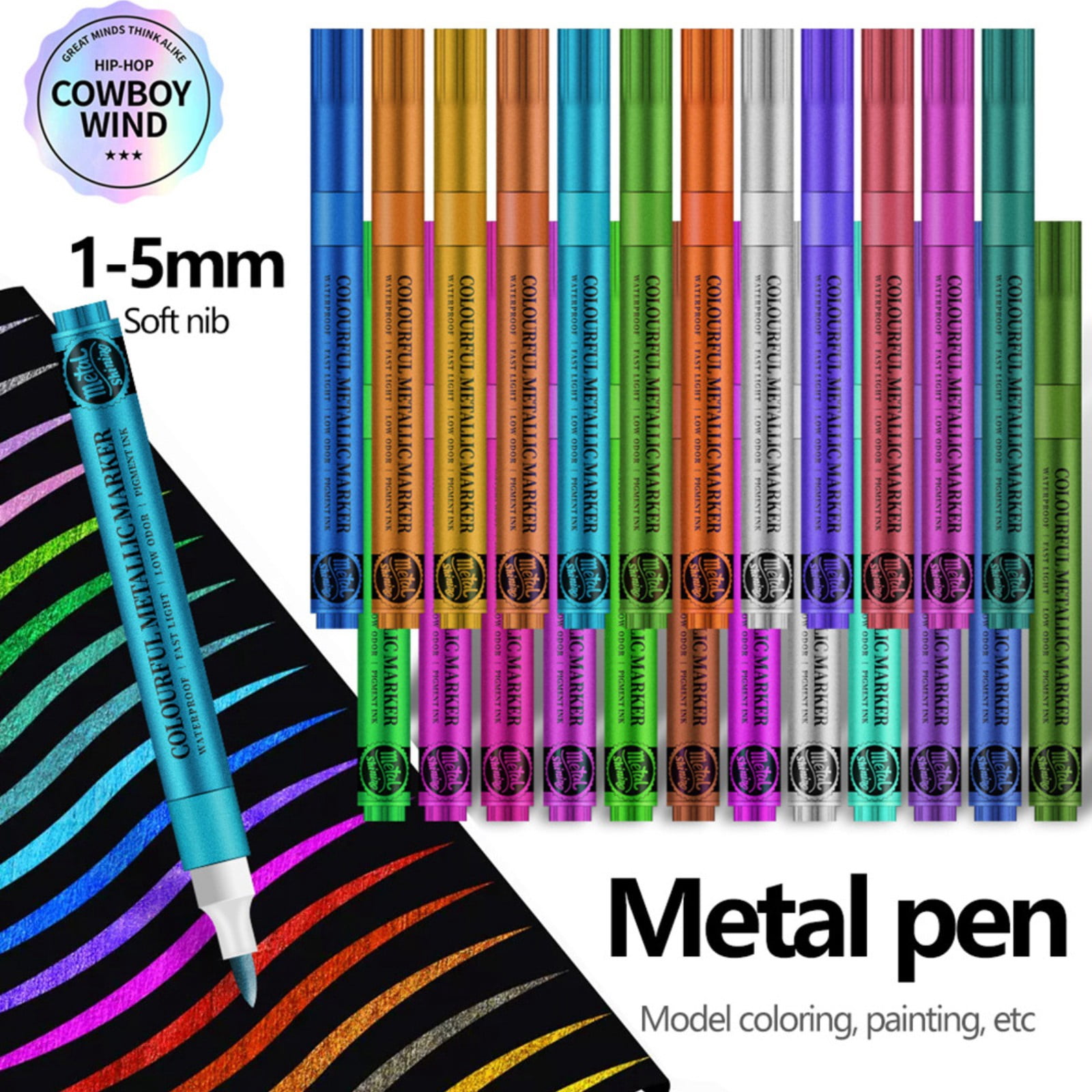 Goohae Metallic Acrylic Paint Markers, Quick-Dry Permanent Pens for Rock, Wood, and Glass (12-Pack, 0.03 fl oz) l0mc4