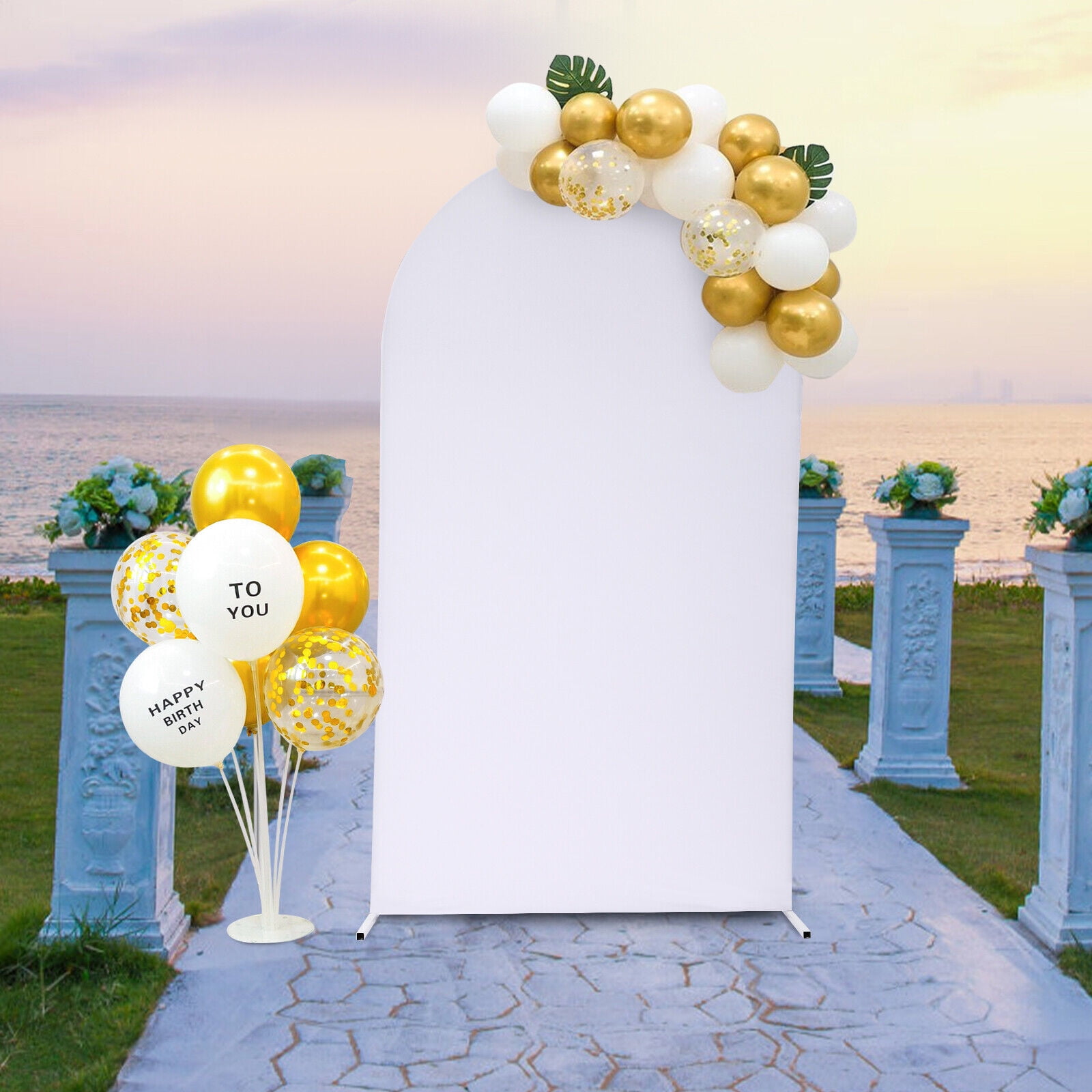 Generic Balloon Arch Frame Kit Wedding Backdrop Stand with Cloth Cover (White, 47.28 in x 19.68 in x 86.64 in) t105b