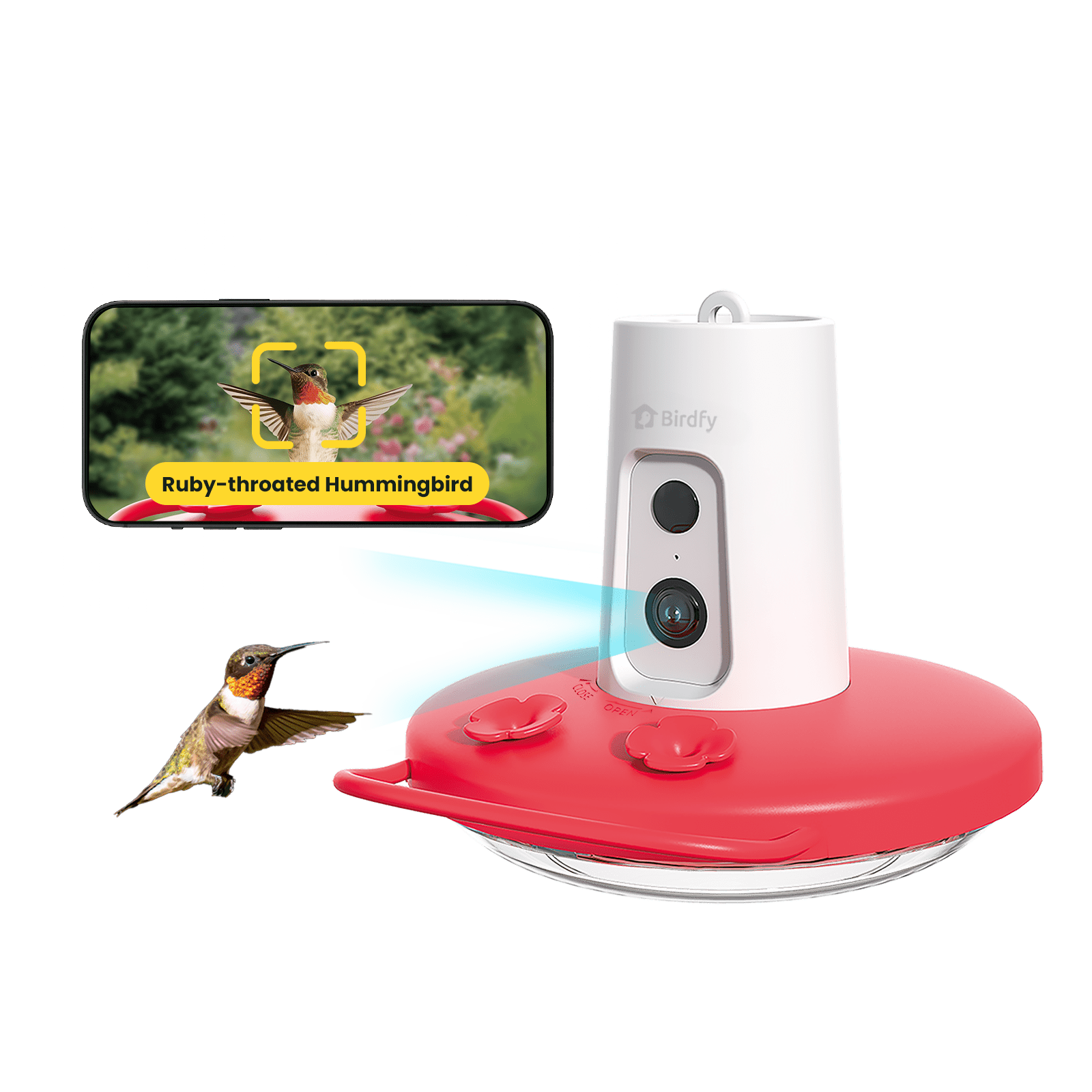 Birdfy Hummingbird Feeder with Camera, 1080P FHD Smart Bird Watching Station with AI Species Identification and Ant Moat (Red) wz3wt