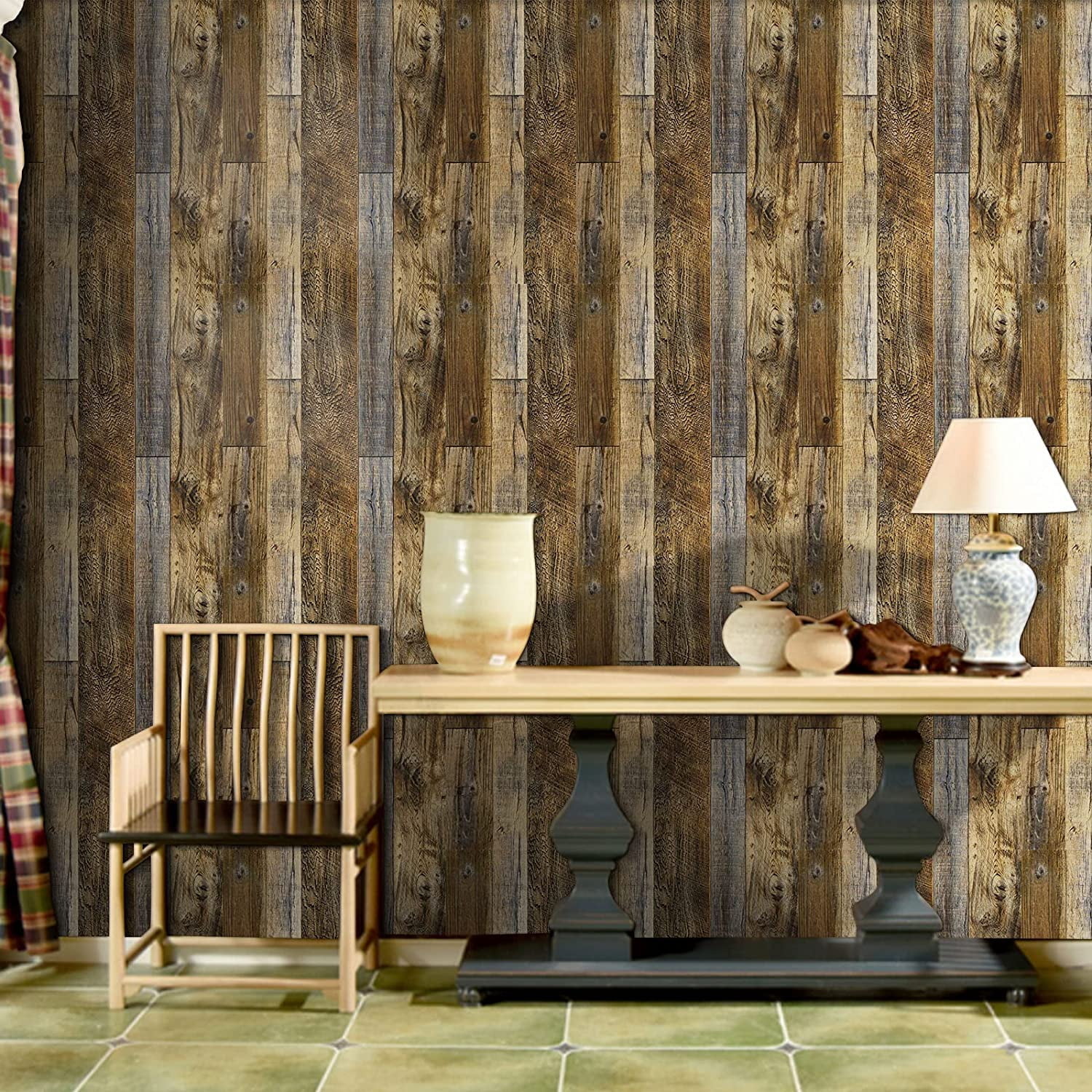 Abyssaly Wood Peel and Stick Wallpaper, Self-Adhesive Decorative Contact Paper for Furniture and Cabinets (Brown, 17.7 in x 393 in) ni1dc