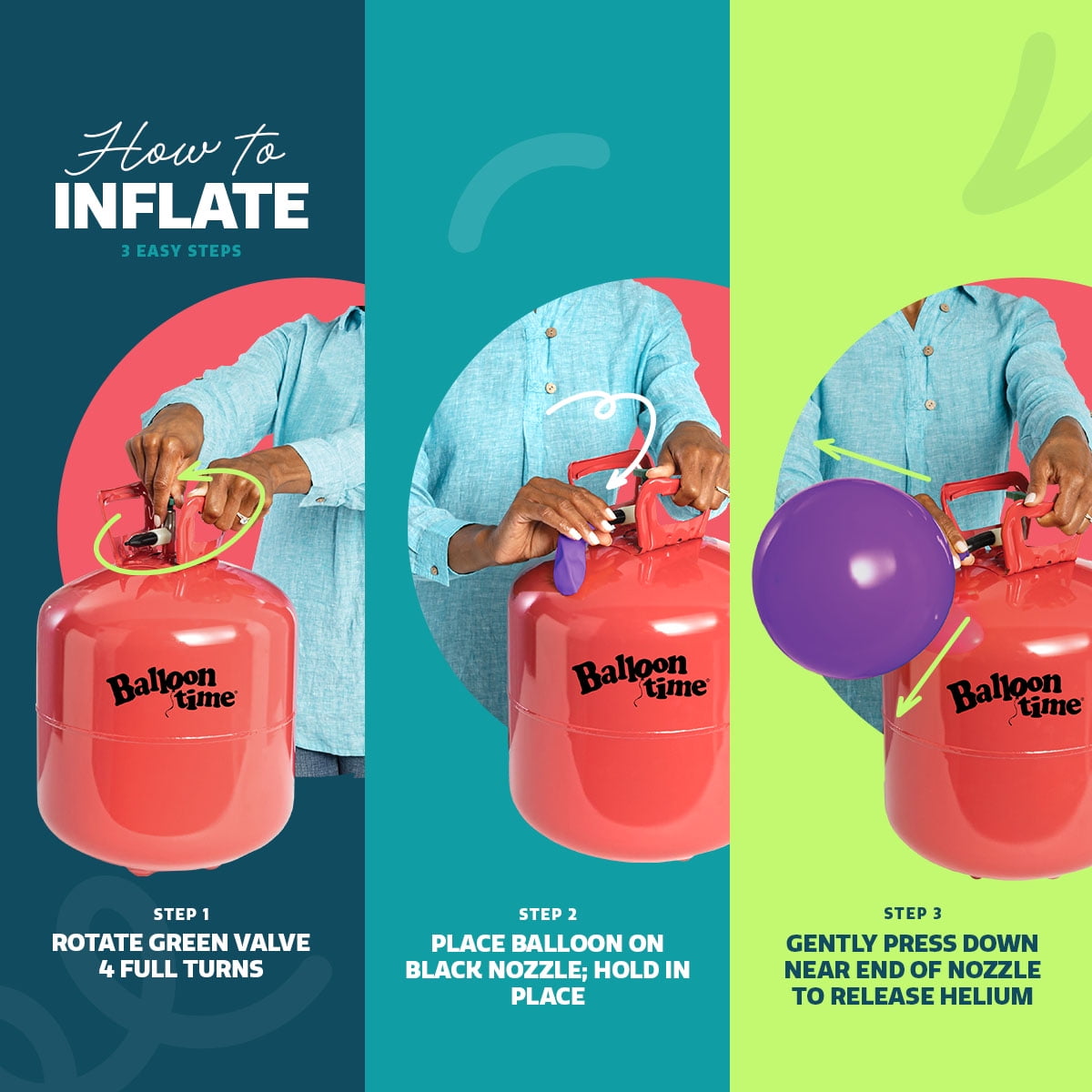 Balloon Time Helium Tank Kit for Party Decorations with Ribbons and Balloons (Medium, 8.9 cu ft) 6ayji
