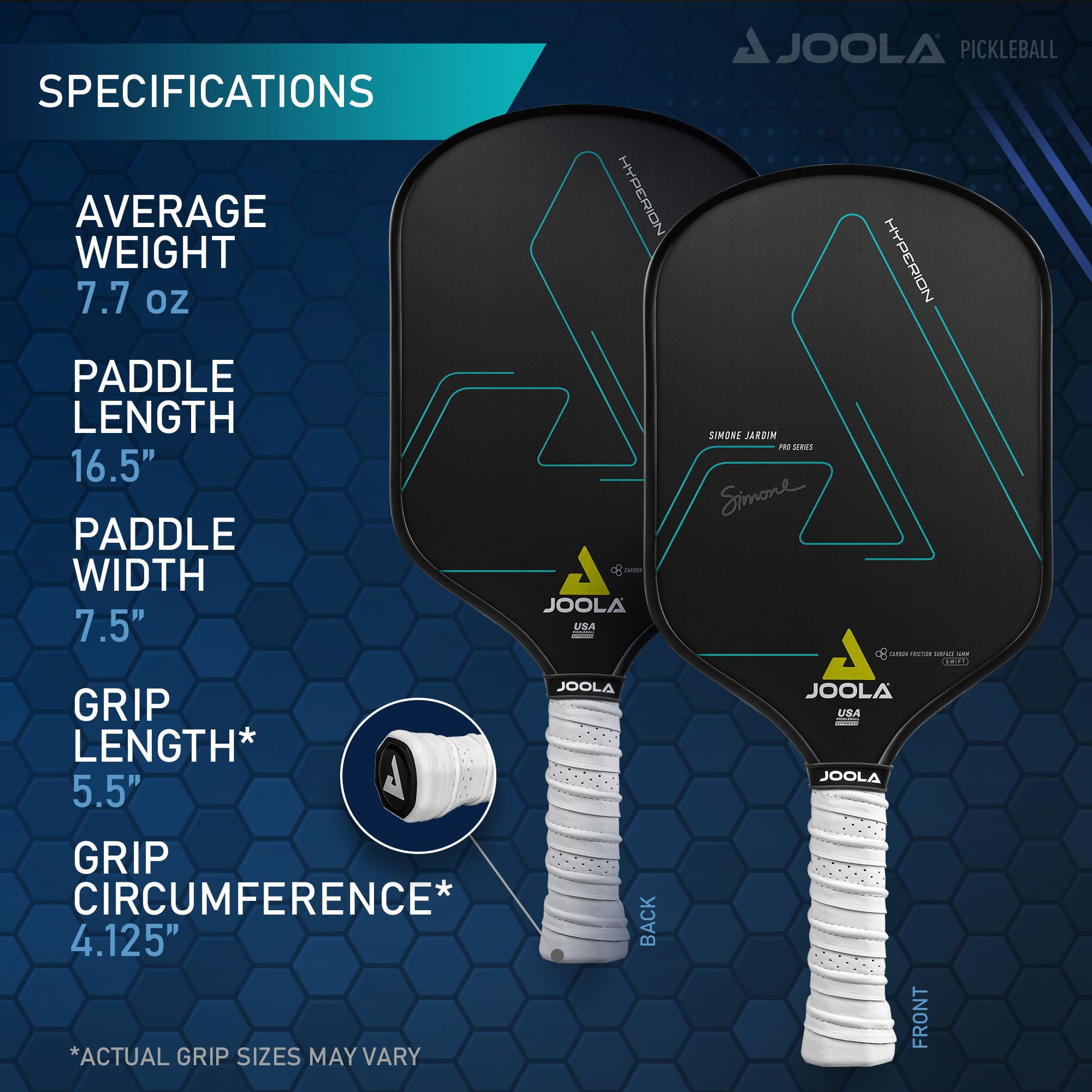 JOOLA Simone Jardim Hyperion CFS 14mm Swift Pickleball Paddle (Black, 16.5 in x 7.5 in) o6gxg
