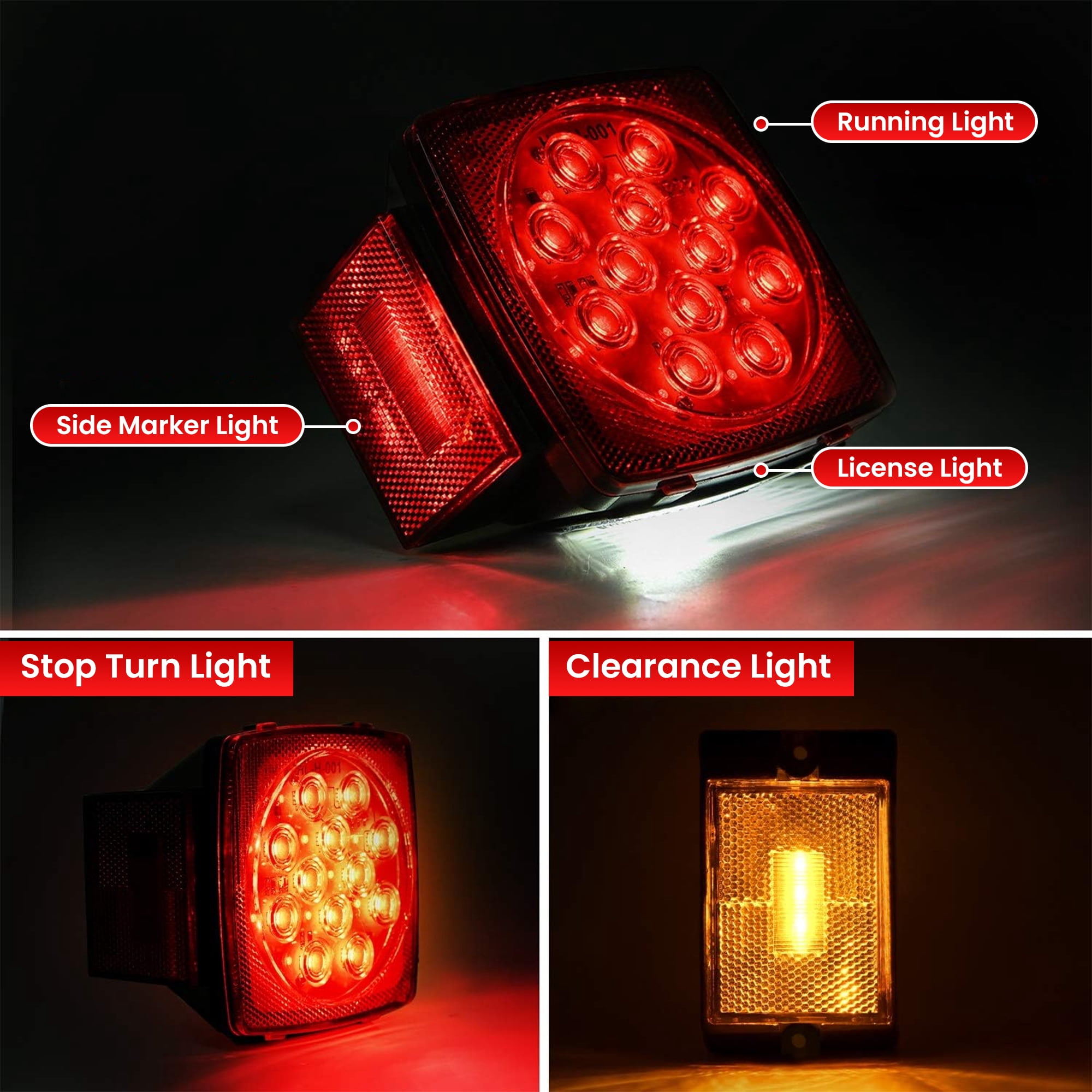 DAYBETTER 12V LED Trailer Light Kit, Submersible Waterproof Tail Lights for Boat RV Truck (Red, 25 ft Harness) movis