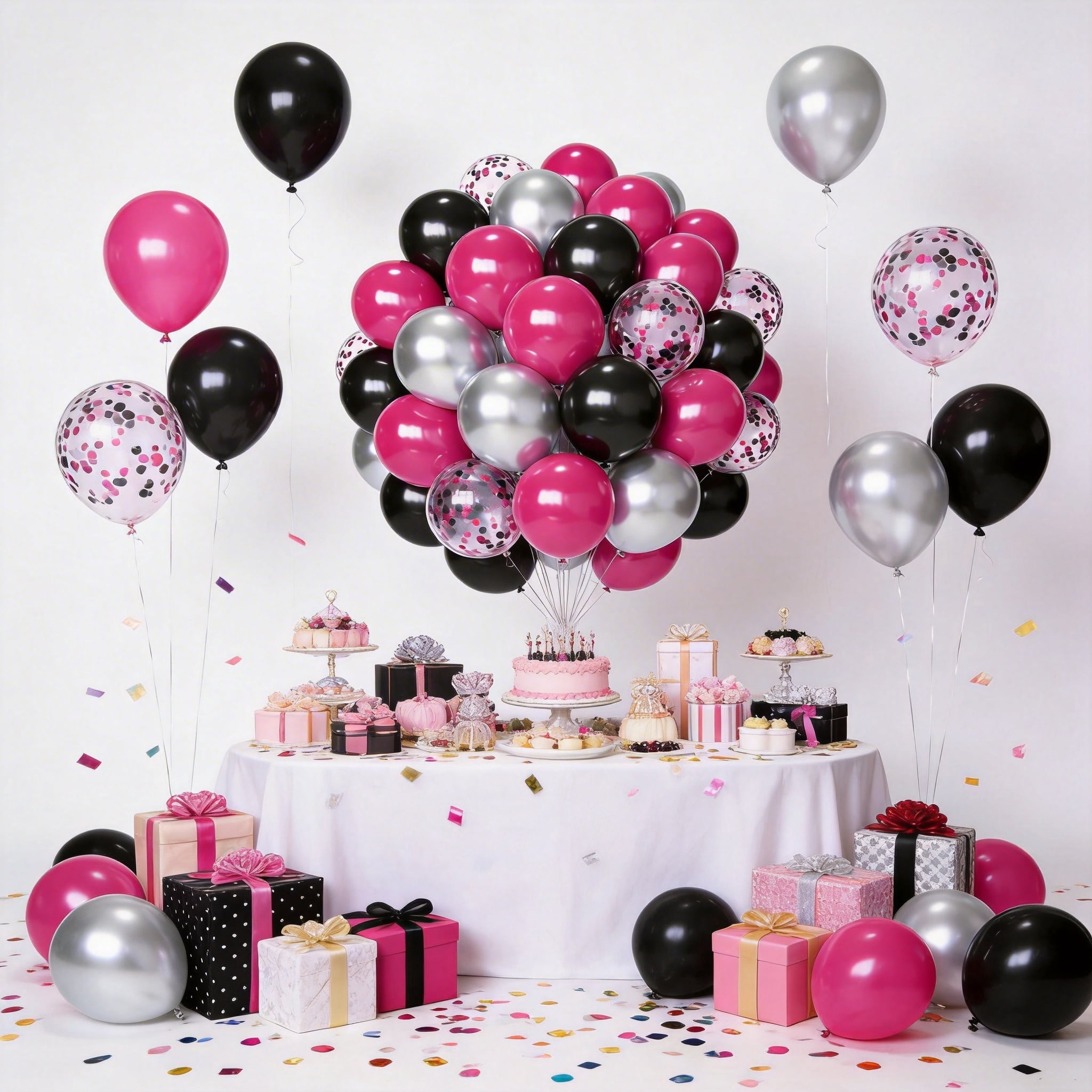 Qiameng 50-Piece Balloon Arch Kit for Party Decorations (Hot Pink, Black, Metallic Silver, 12 in) 6b1gq
