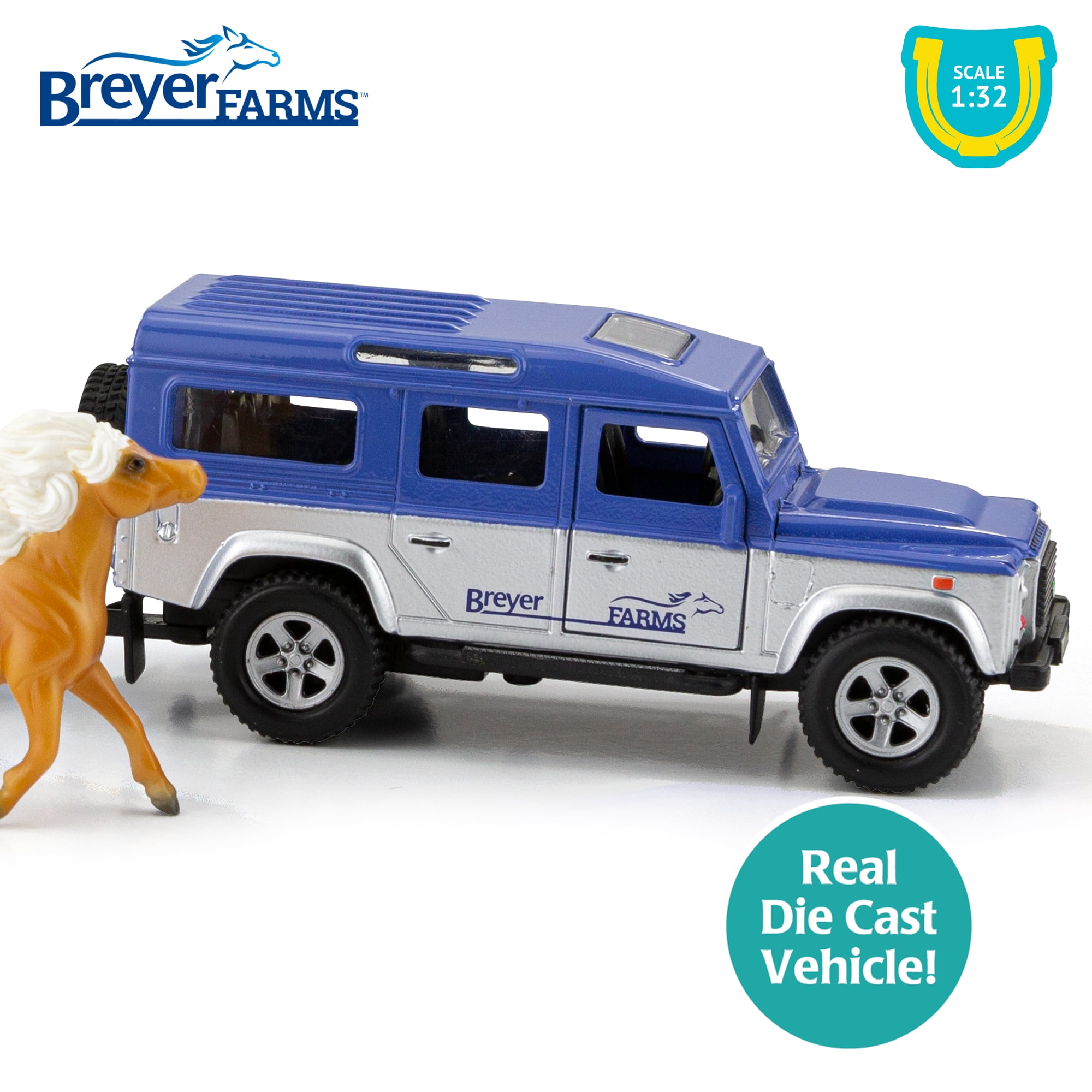 Breyer Farms Land Rover and Tag-a-Long Trailer Playset with 2 Stablemates Horses (Multi, 1:32 Scale) v5vrs