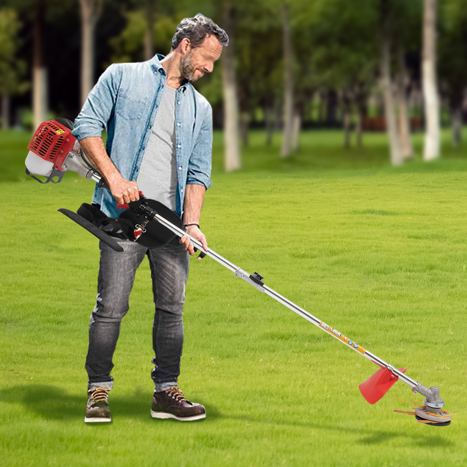 Generic 26CC Gas Powered Weed Wacker Trimmer with Dual Blade Heads (Red, 26CC) bx906