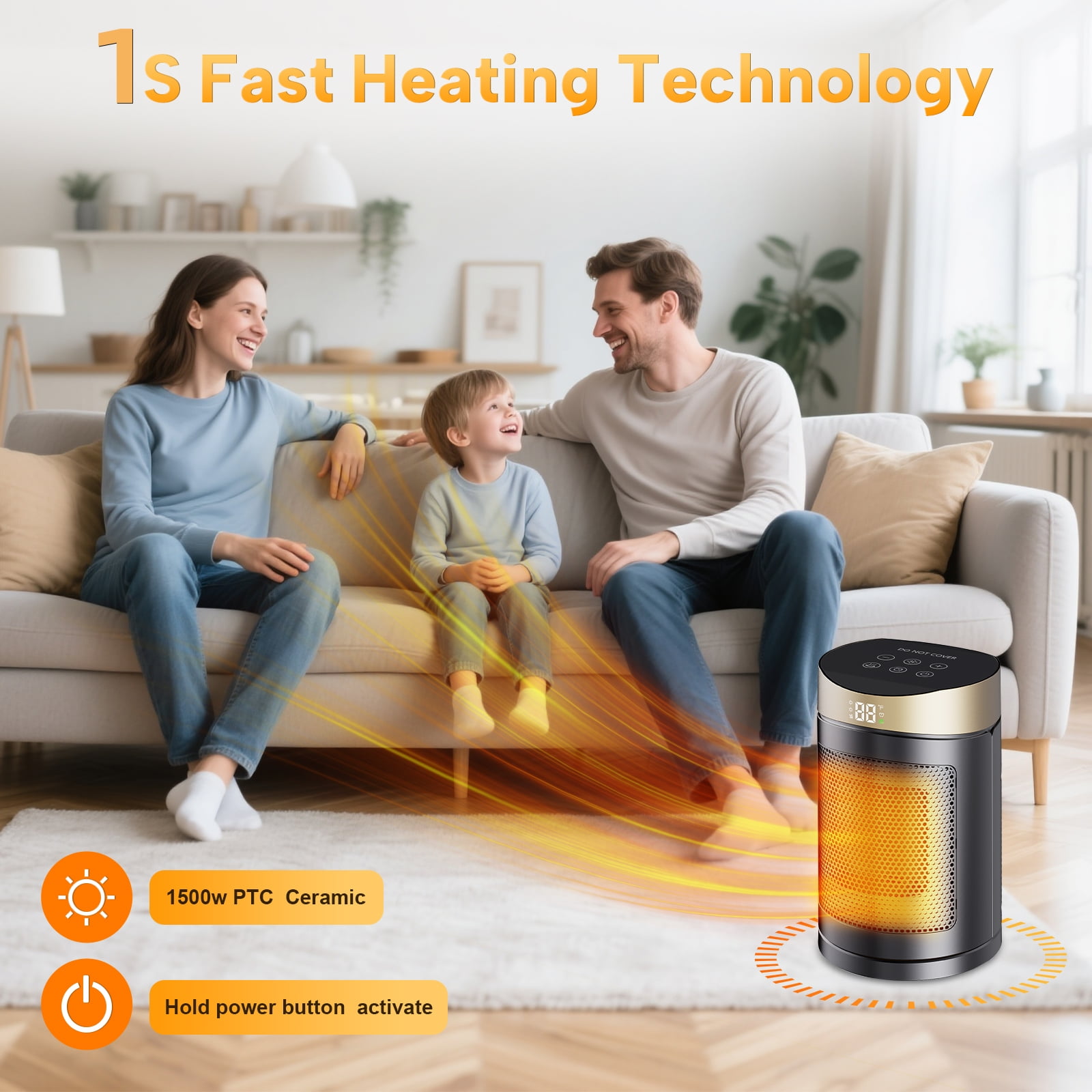 DNXNIAIFY Portable Electric Space Heater with Remote Control (Black, 1500W) ewmlq