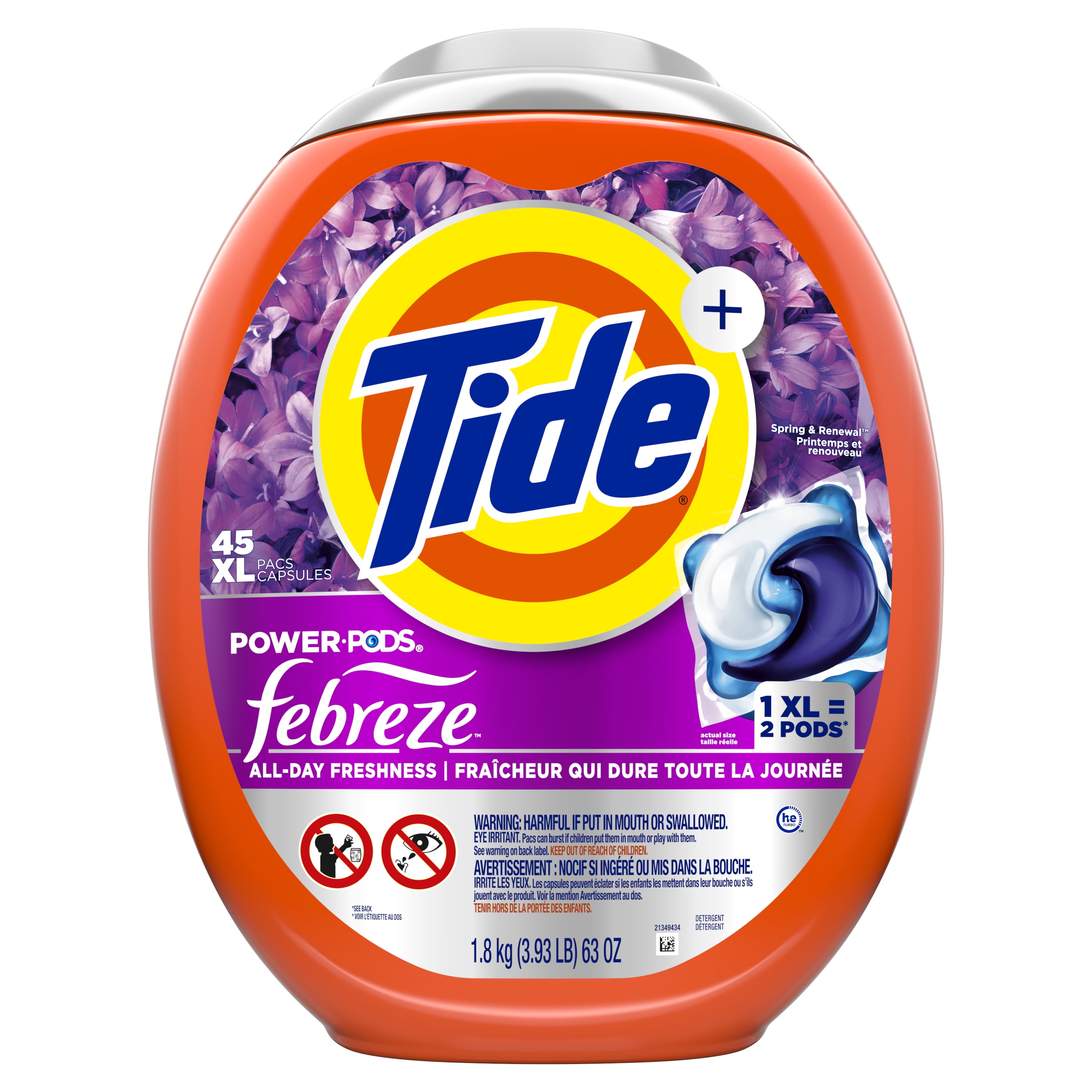 Tide Power PODS Laundry Detergent Pacs with Febreze Odor Eliminators, Spring & Renewal (45 Count) vr5sc