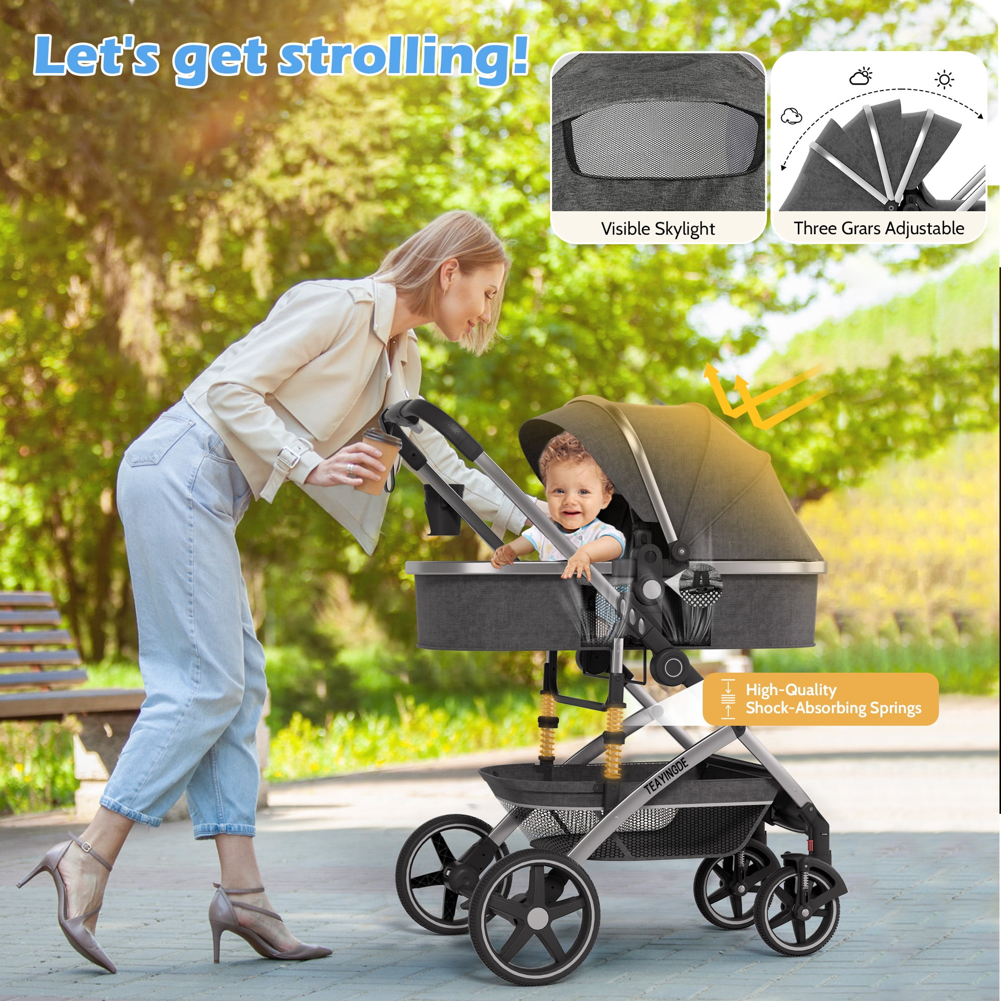 babyeap 2-in-1 Foldable Baby Stroller, Lightweight Reversible Bassinet Carriage with Storage & Cup Holder (Gray, 23 x 24 x 42 in) 9ivpa