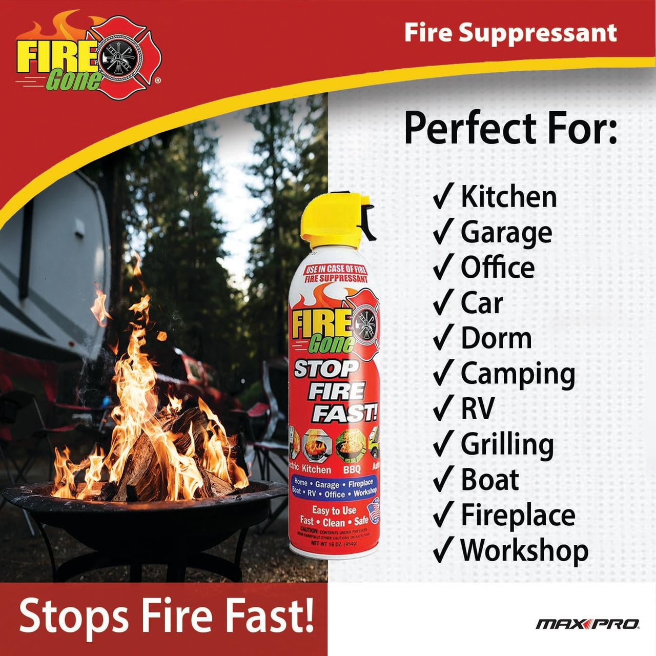 Fire Gone Fire Extinguishing Spray for Kitchen and Household Safety (16 oz) 443sd