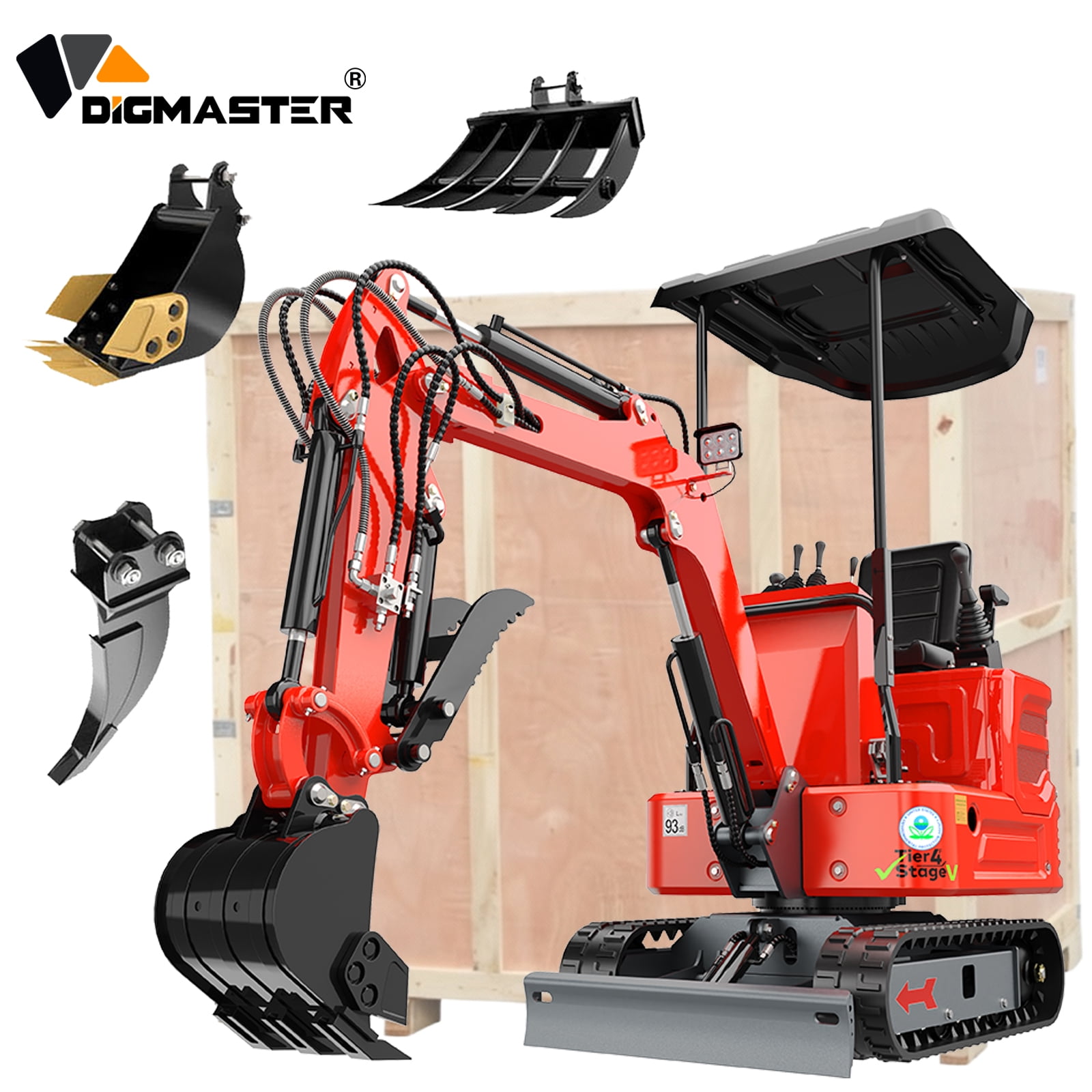 DigMaster 1.2 Ton Mini Excavator with 13.5 HP Gasoline Engine and Hydraulic Thumb (Orange, 2650 lb) diey3