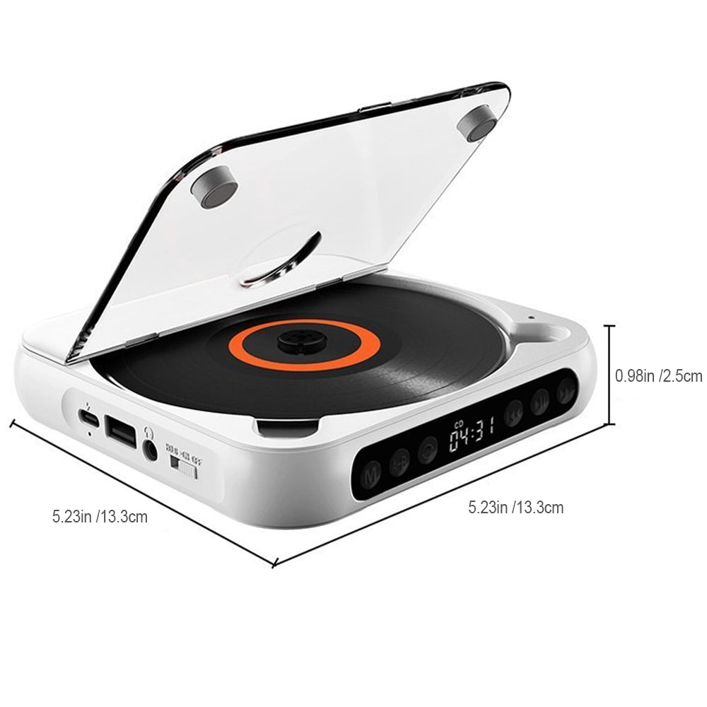 MEGICOT Portable Bluetooth CD Player with Rechargeable Battery and LED Display (Black, 5.23 in x 5.23 in x 0.98 in) v5azt