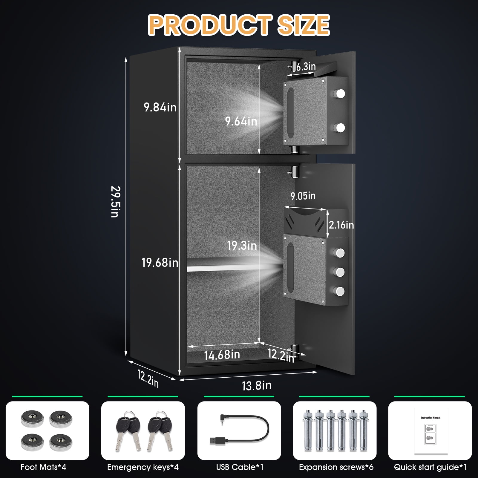 RIFLEWELL 6.5 Cuft Double Door Security Safe with Drop Slot, Digital Keypad Alloy Steel Cabinet (Black, 6.5 Cuft) puhks