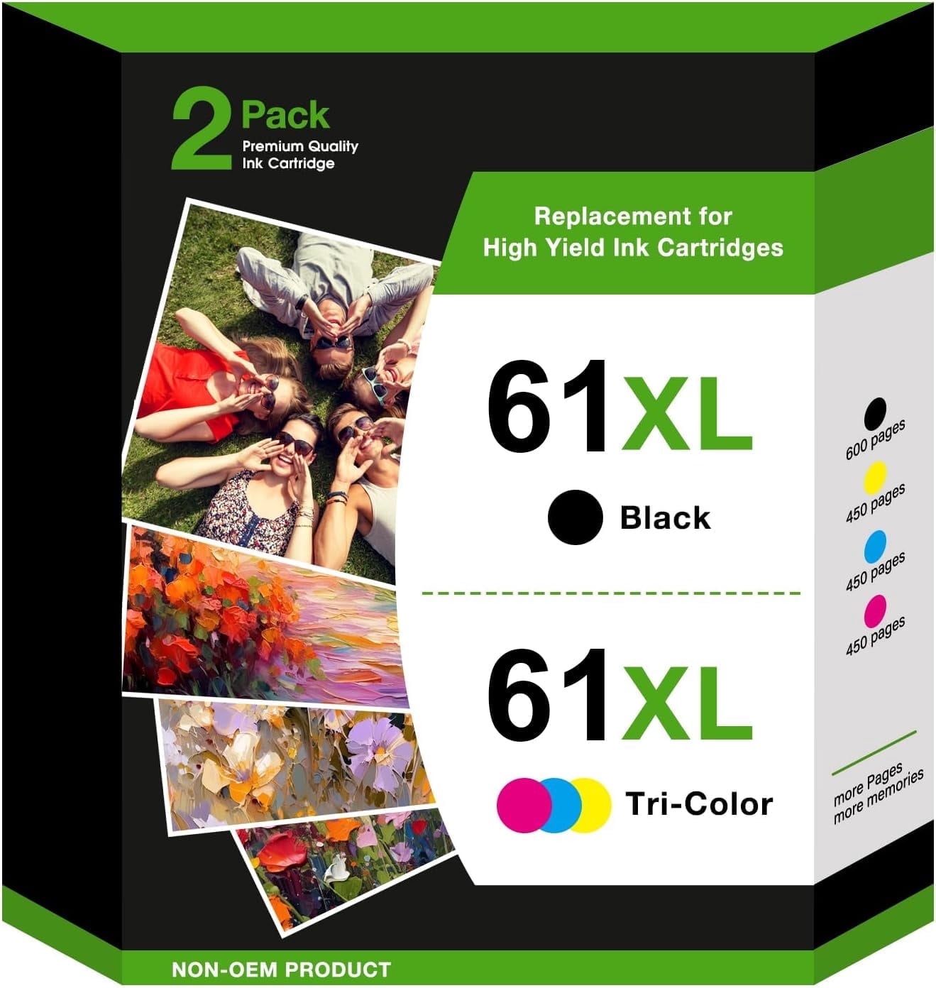 LLAOLLAO 61XL Ink Cartridge Replacement for HP Printers (Black & Tri-Color, 2 Pack) k3psa