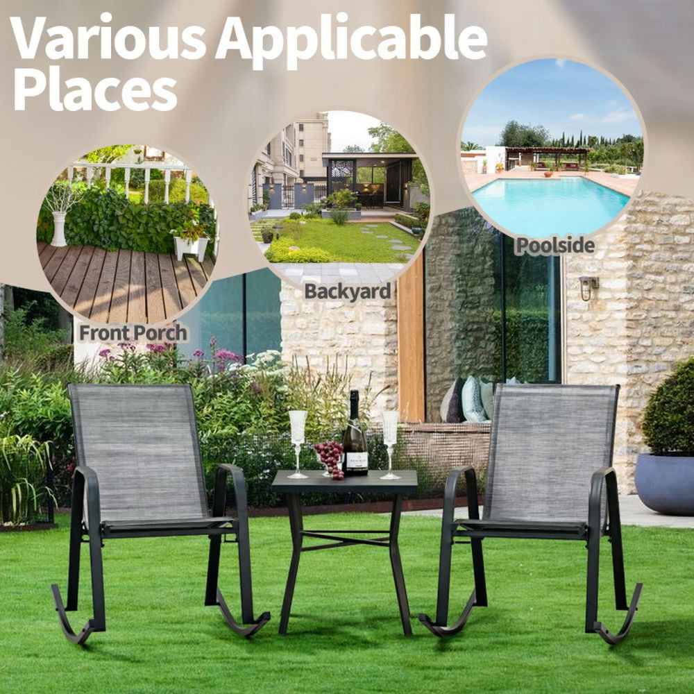 Spaco Heavy-Duty Metal Patio Rocking Chairs with Ergonomic Backrest and Breathable Fabric (Gray, Set of 2) 9zh32