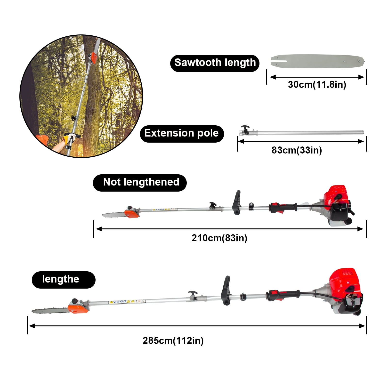 Generic 52CC 2-Stroke Gas Powered Pole Saw Tree Trimmer (Orange, 112 in) xhbg3