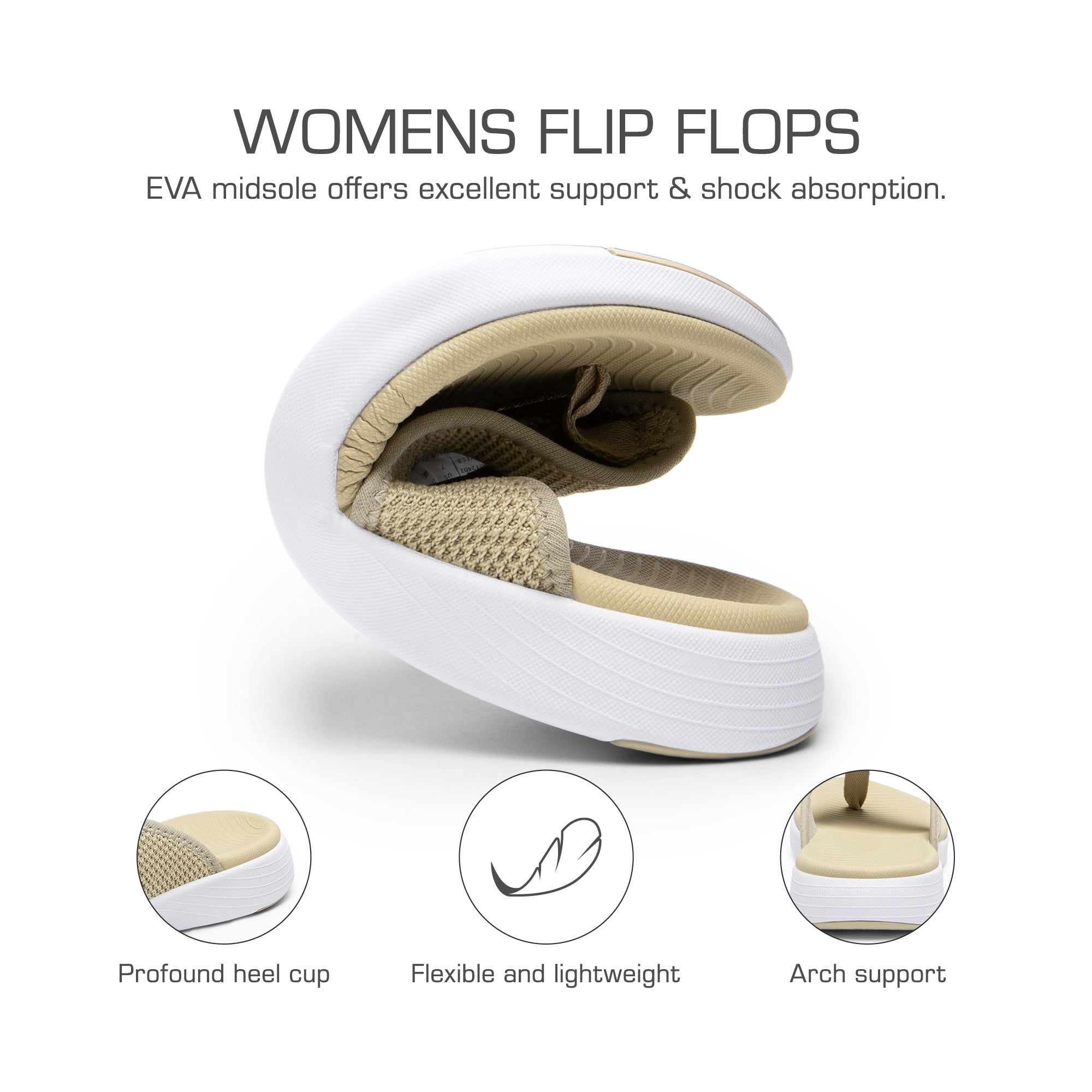 Burudani Women's Soft Cushion Flip Flops Thong Sandals with Arch Support (Beige) 5xbxc