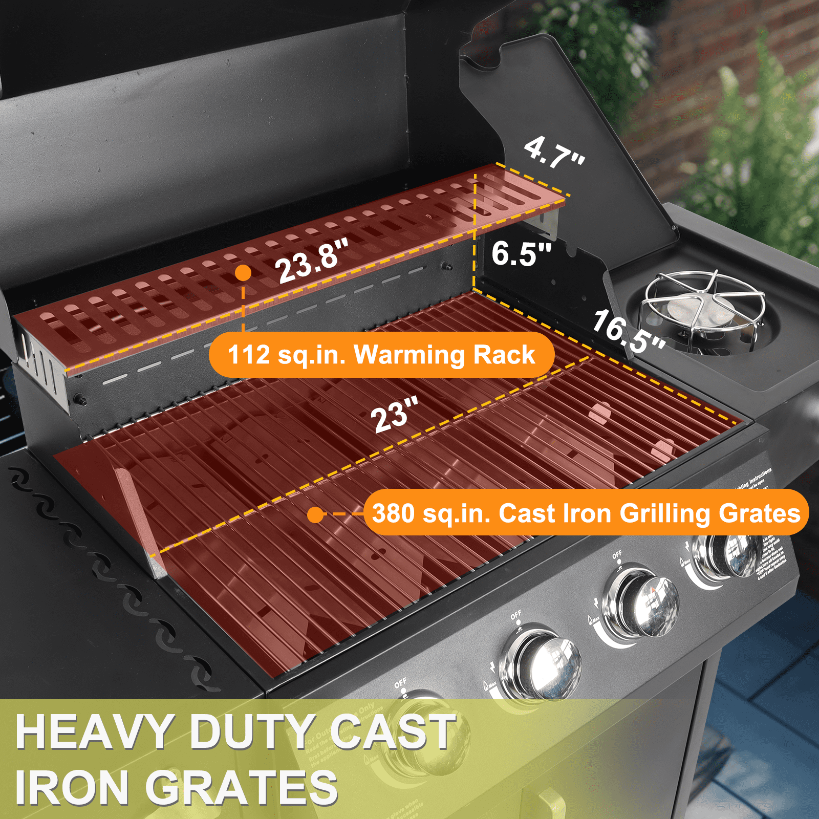 BETISEF 4-Burner Propane Gas Grill with Side Burner and Side Table (Black, 52 in x 16.7 in x 42 in) d3y9z