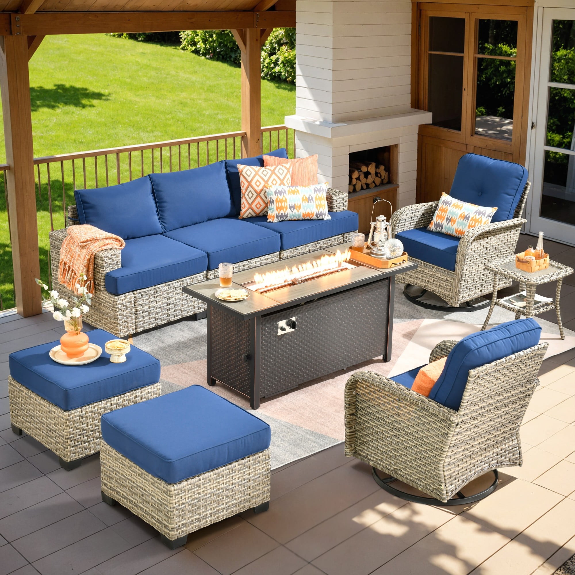 Ovios 54 Inch Propane Fire Pit Table, 50,000 BTU Outdoor Gas Fireplace with Lid and Lava Rocks (Black, 54 in) bfoc6 - Image 3