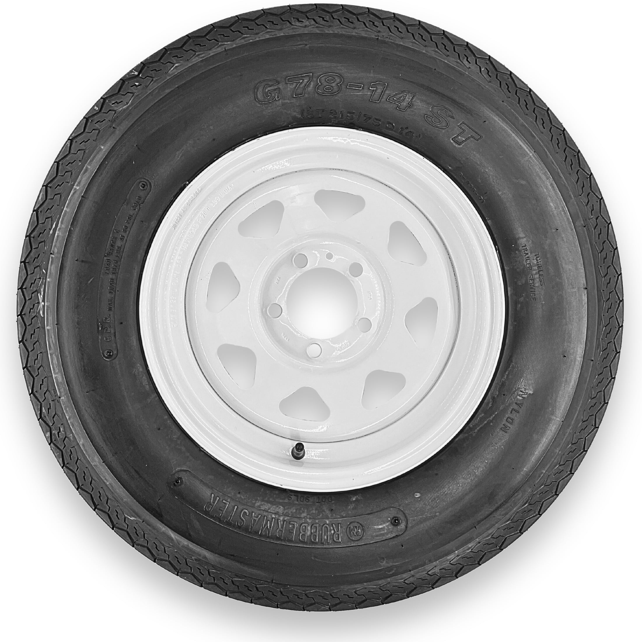 RubberMaster ST215/75D14 Highway Rib Trailer Tire and Wheel Assembly (5 on 4.5 Bolt Pattern, 6 Ply) 1n0fl