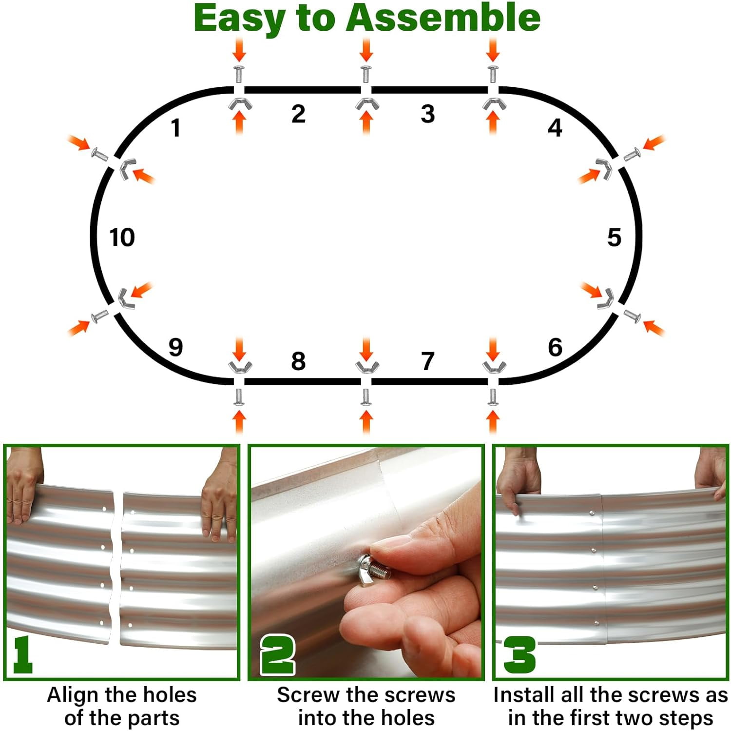 HGD Raised Garden Bed Kit Oval Galvanized Metal Outdoor Planter (Silver, 4x2x1 ft) 67vwk
