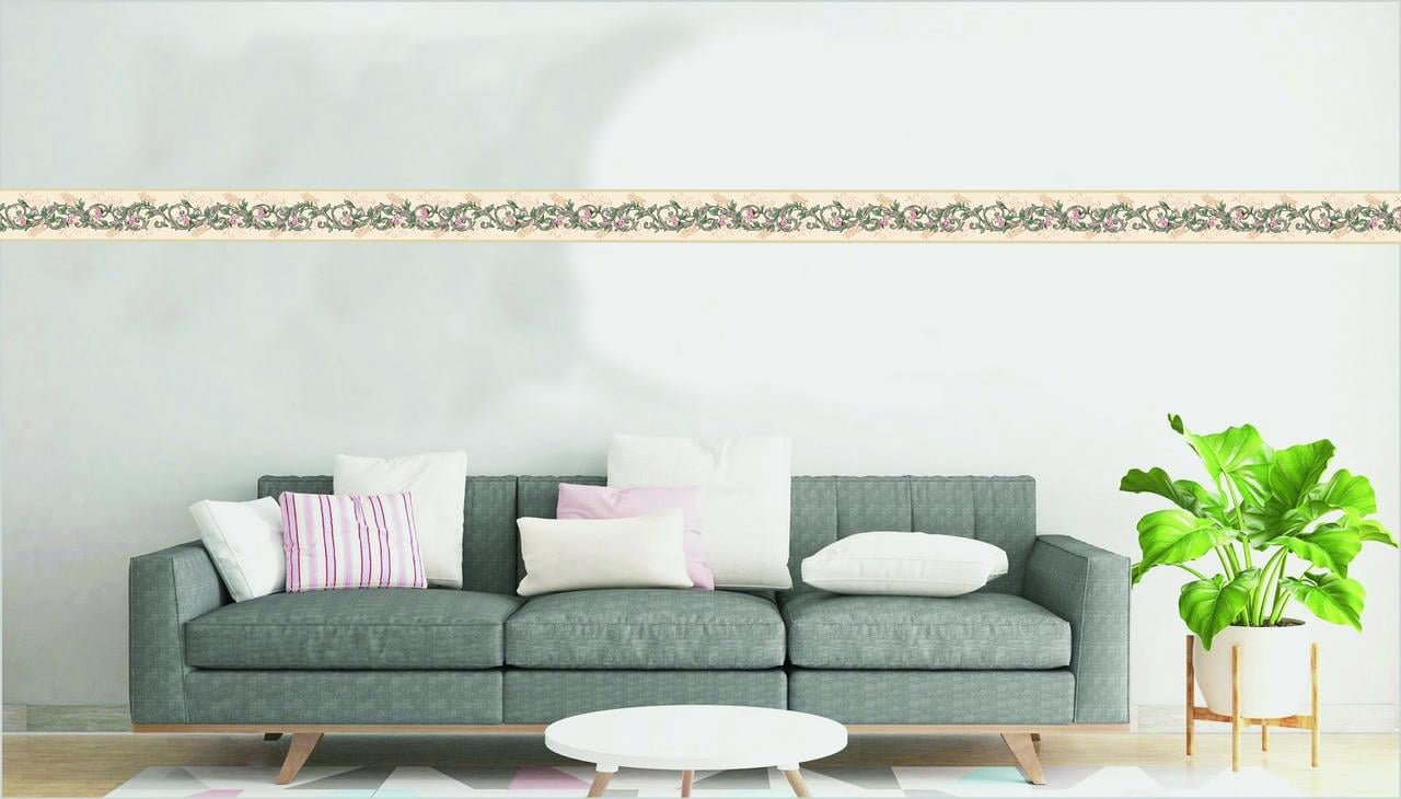 Dundee Deco Peel and Stick Wallpaper Border, Floral Green and Pink Vines Retro Wall Decor (15 ft x 7 in) 3chd9