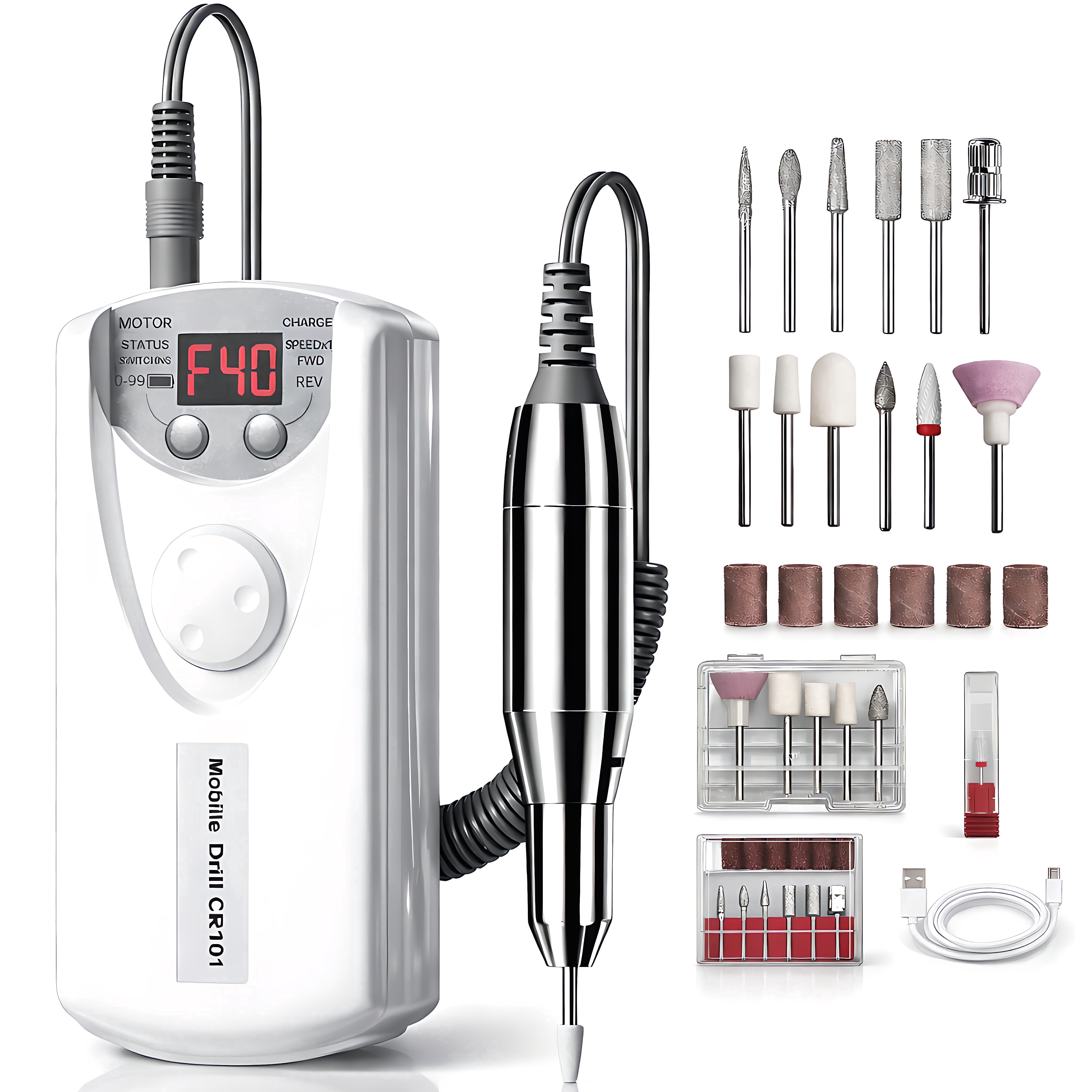 STARBIAO Electric Nail Drill Kit 40000 RPM, Rechargeable Cordless E-File for Acrylic and Gel Nails (White, 1 Kit) bmanj