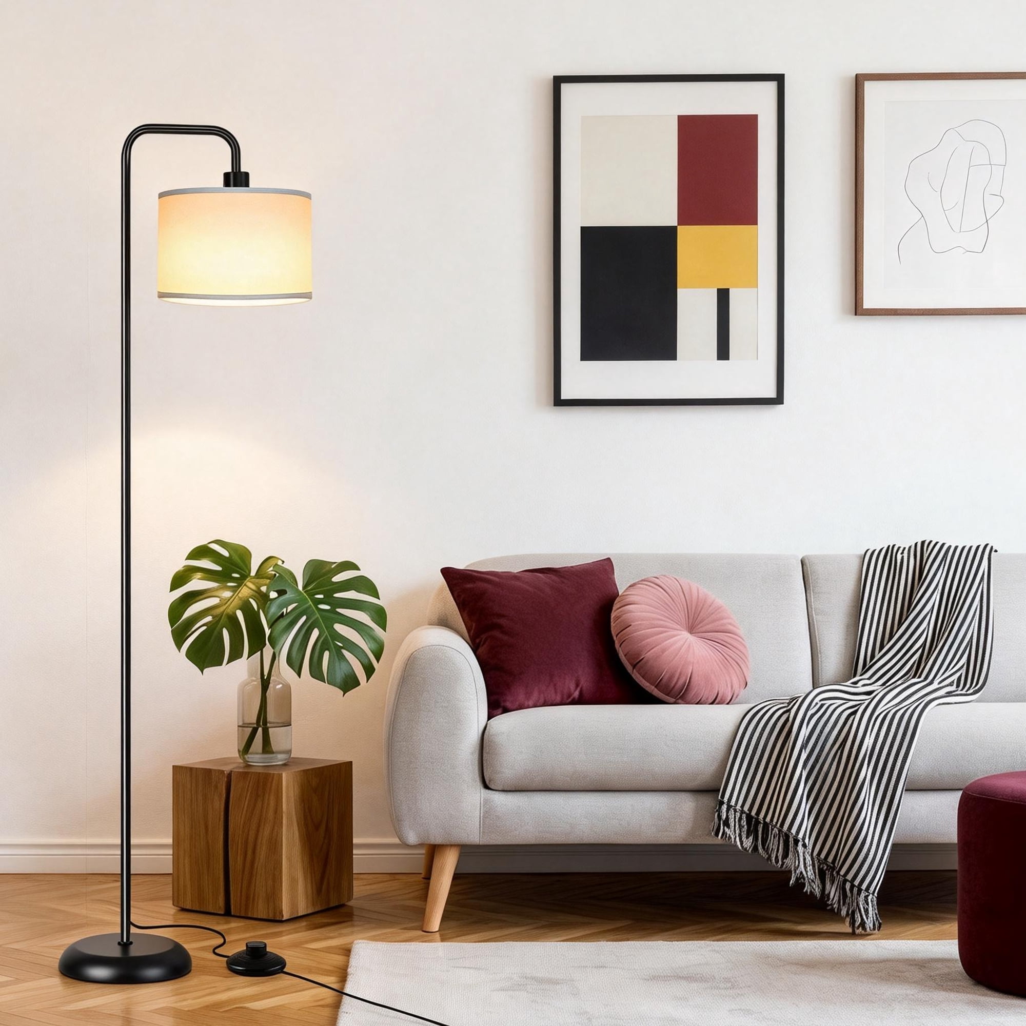 DAYBETTER Modern Curved Floor Lamp, Adjustable Color Temperature LED Standing Light with Foot Switch (White, 12W) 2ludf