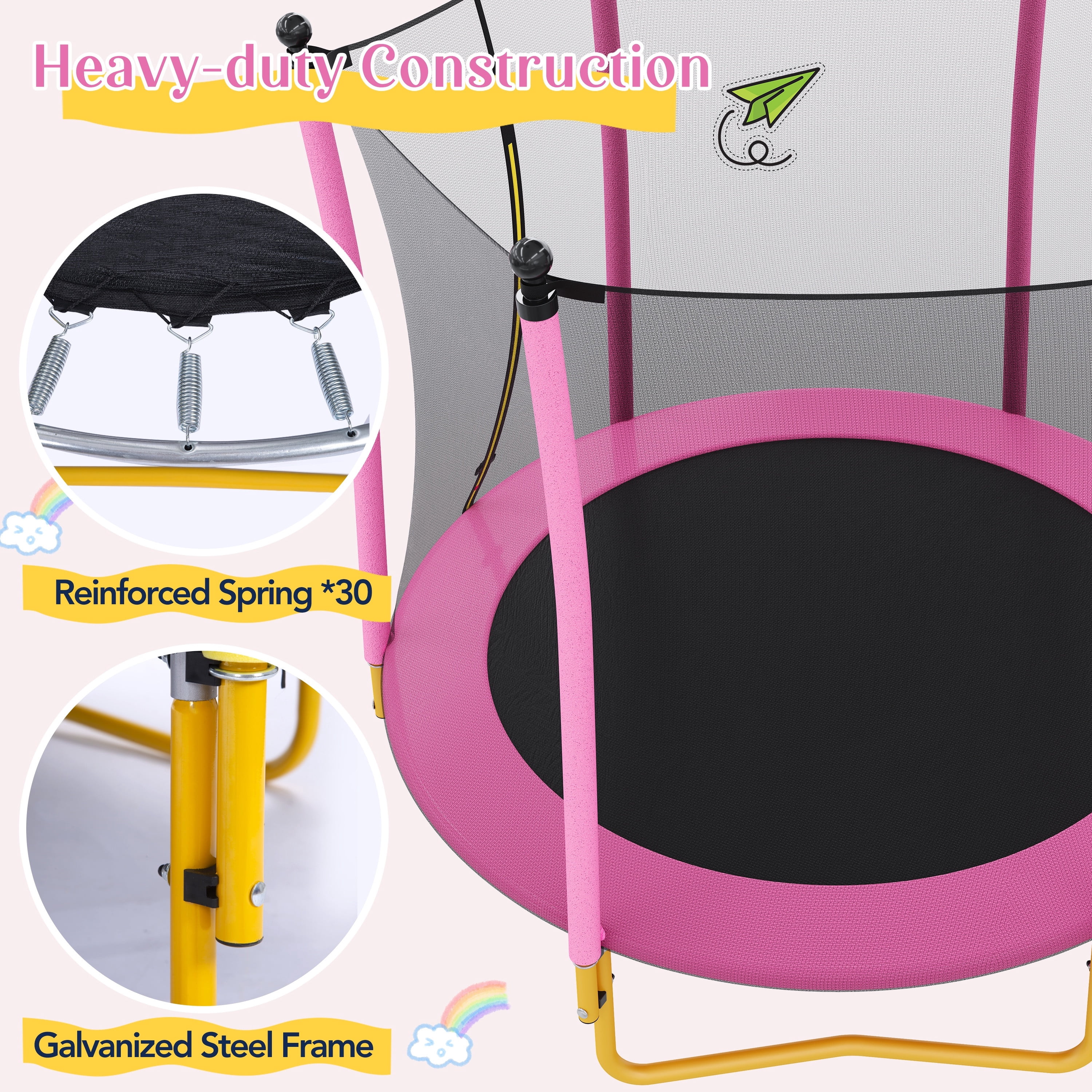 Segmart Kids Trampoline with Safety Enclosure Net and Padded Frame (Pink, 65 in) ex5fj