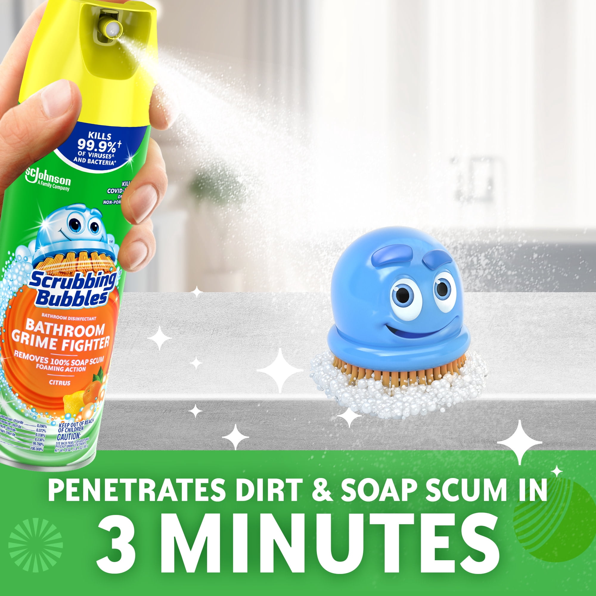 Scrubbing Bubbles Bathroom Grime Fighter Disinfectant Spray, Citrus Scent (20 oz, 2 Pack) yhl3v