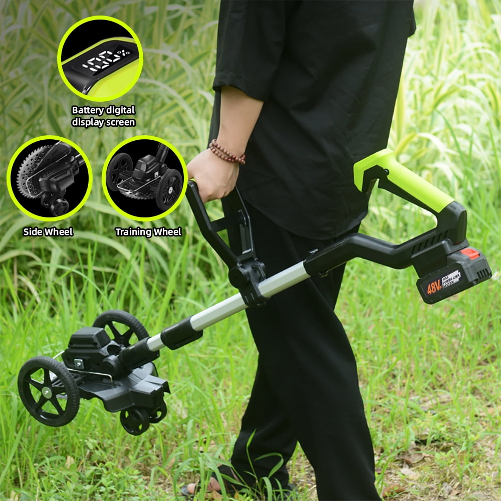 Paddsun Electric Cordless Weed Trimmer with Digital Power Display and Auxiliary Wheel (21V) ysp0b
