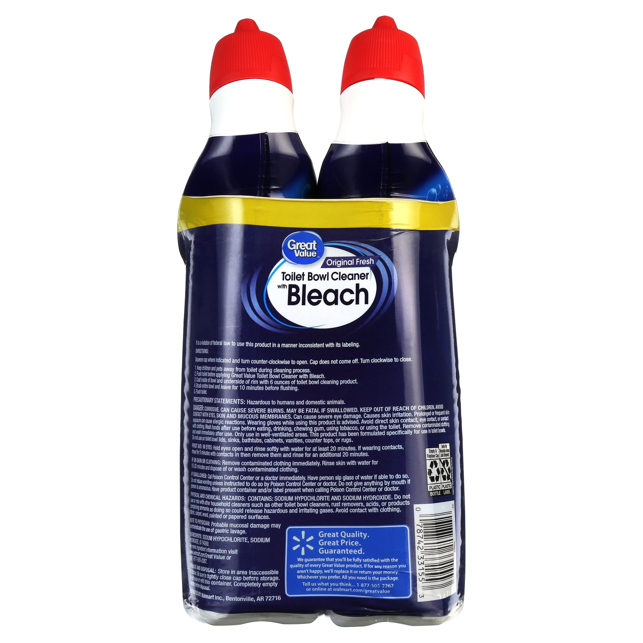 Great Value Toilet Bowl Cleaner with Bleach, Heavy-Duty Stain Remover, Fresh Scent (24 fl oz) kgmp6