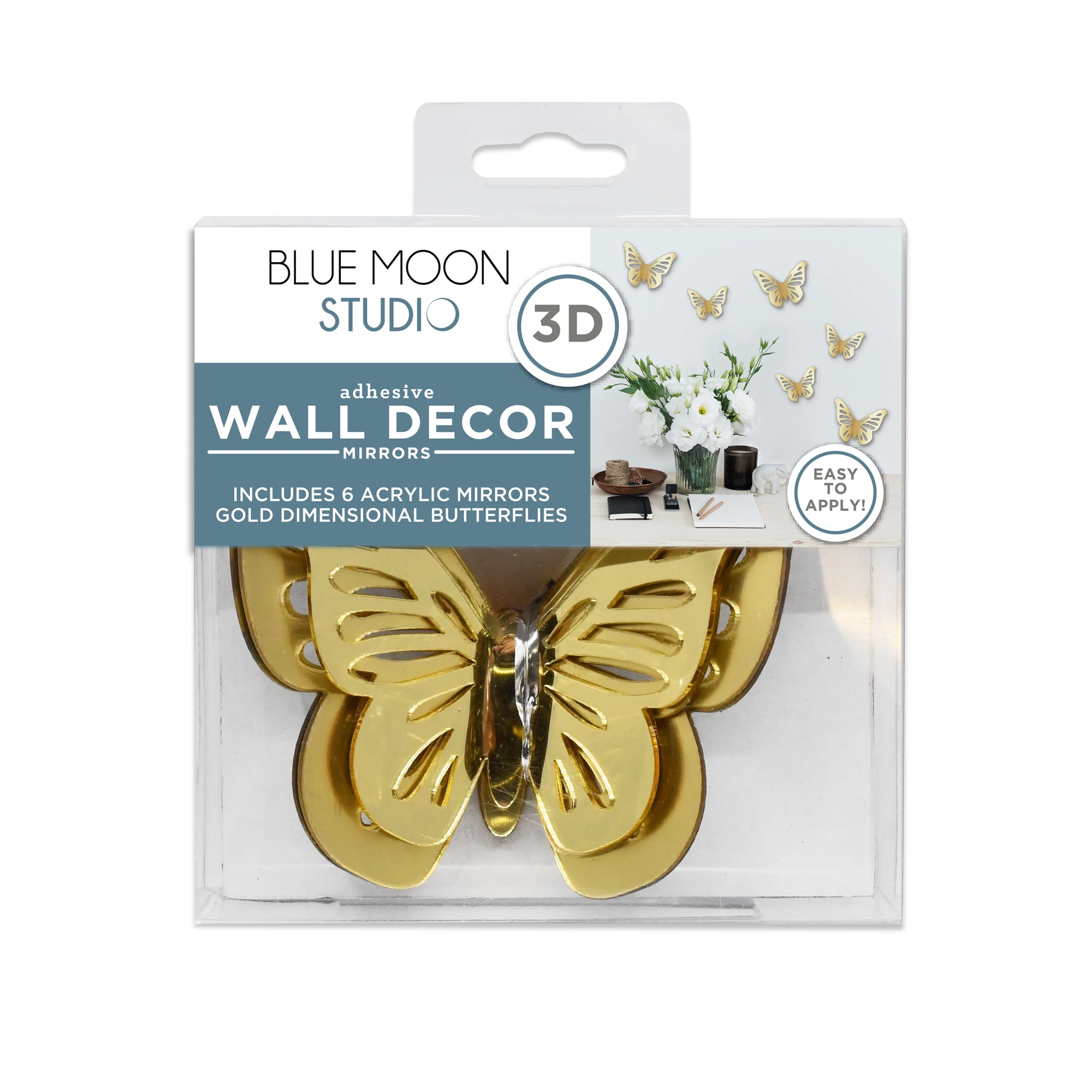 Blue Moon Studio 3D Butterfly Mirror Wall Decals, Decorative Adhesive Art (Gold, 6 Pack) r6jgt