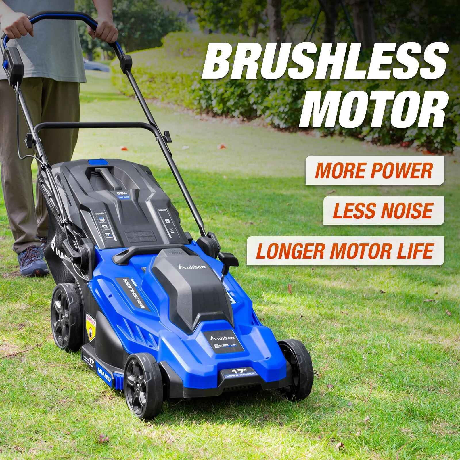 ANLIBATT 40V Cordless Lawn Mower Combo Set with Trimmer and Blower (Blue, 17 in) 61bbc