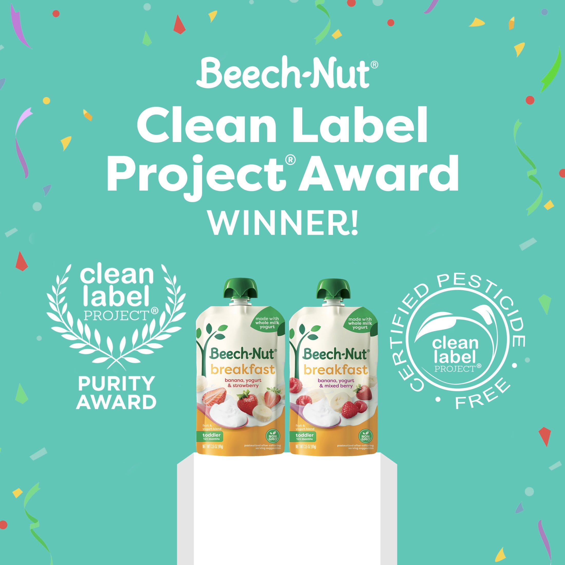 Beech-Nut Fruit & Yogurt Baby Food Pouches, Breakfast Variety Pack, Non-GMO Ingredients (3.5 oz, 9 Pack) 2xhk0